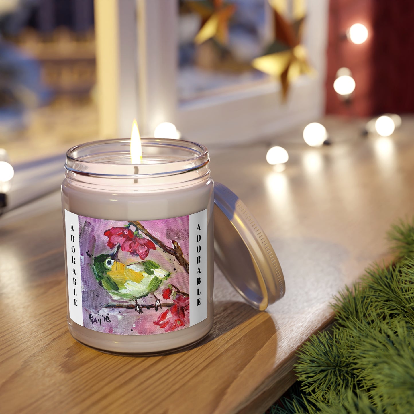 Scented Candles, 9oz-Adorable Japanese Warbler in Cherry Blossoms