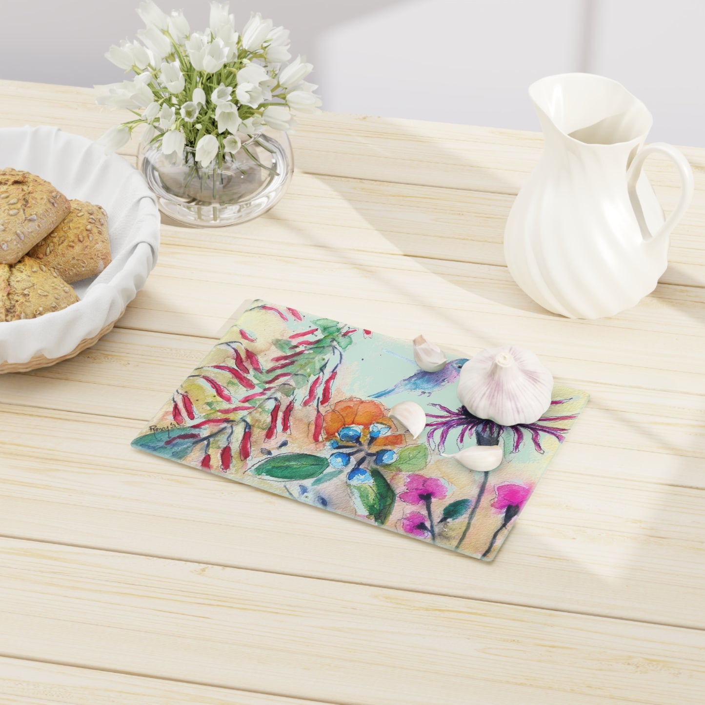 Tabla de cortar de vidrio para jardín de colibríes