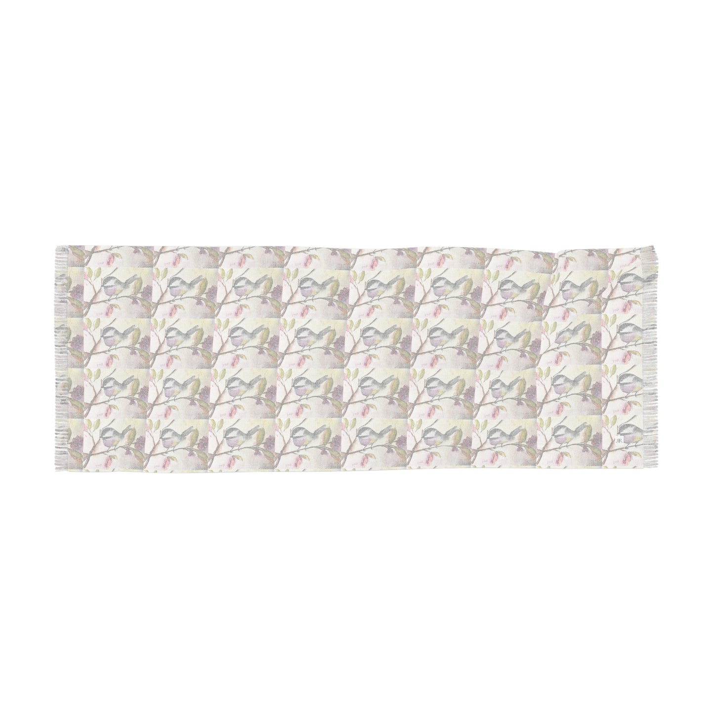 Colorful Scarf — Artistic Lightweight Neck Wrap- Chickadee in a Berry Tree