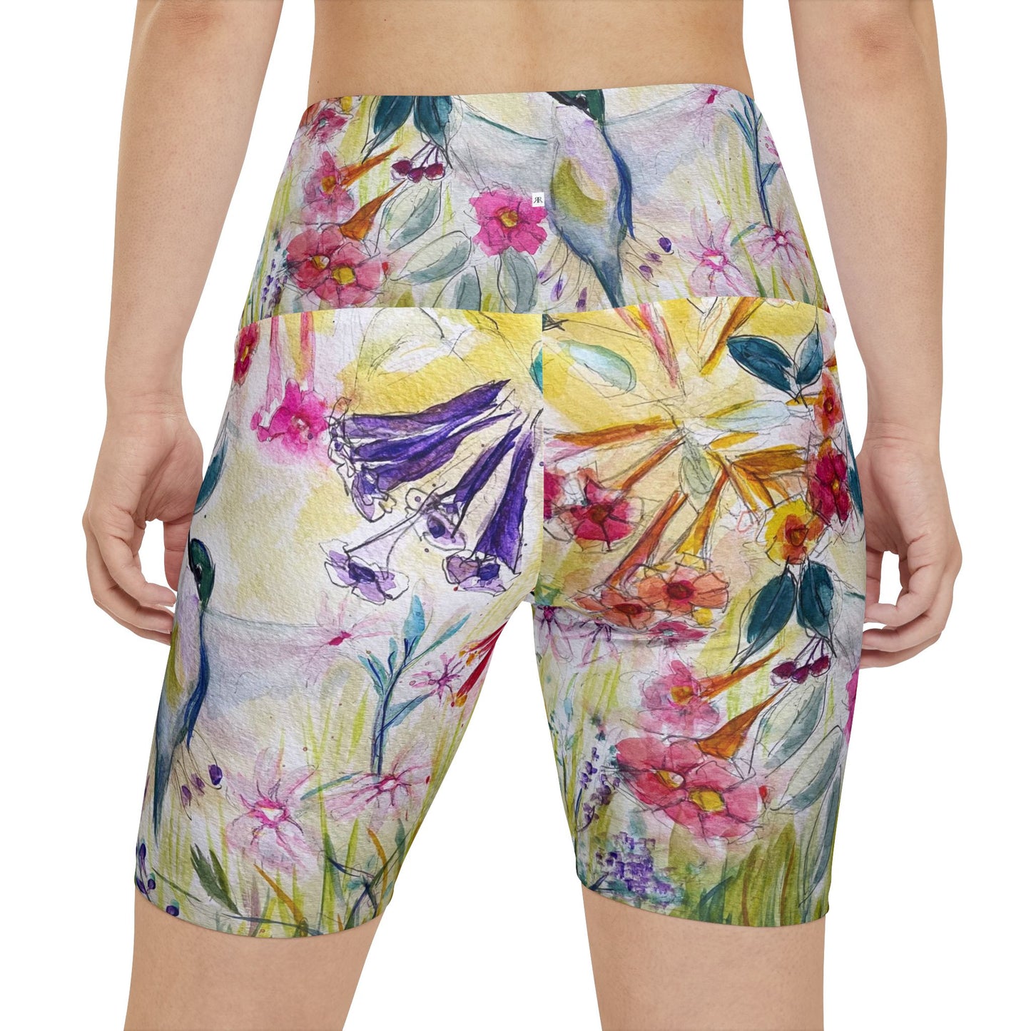 Women's Workout Shorts - Hummingbird in a Tube Flower Garden