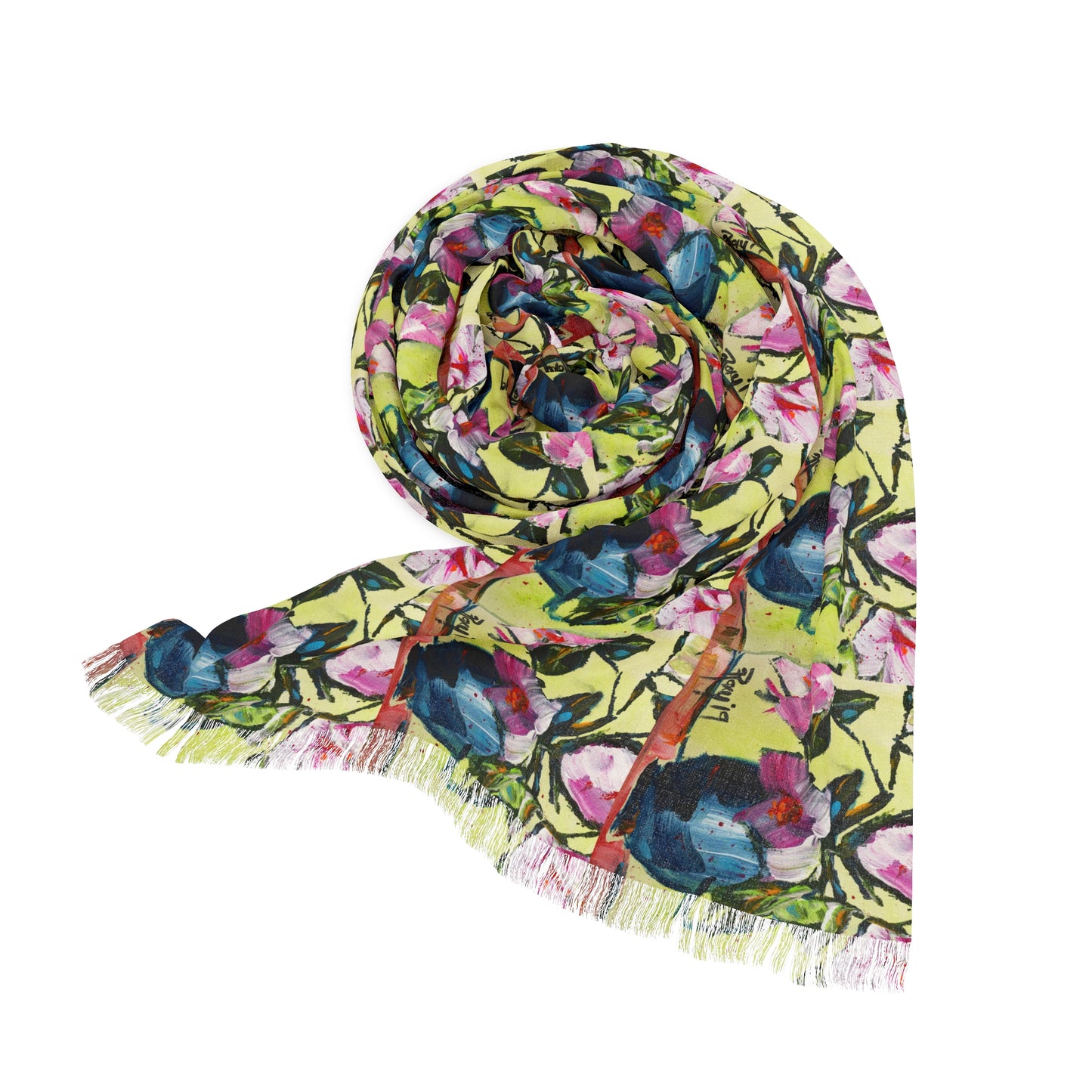Colorful Scarf — Artistic Lightweight Neck Wrap- Pink Gardenias in a Blue Vase