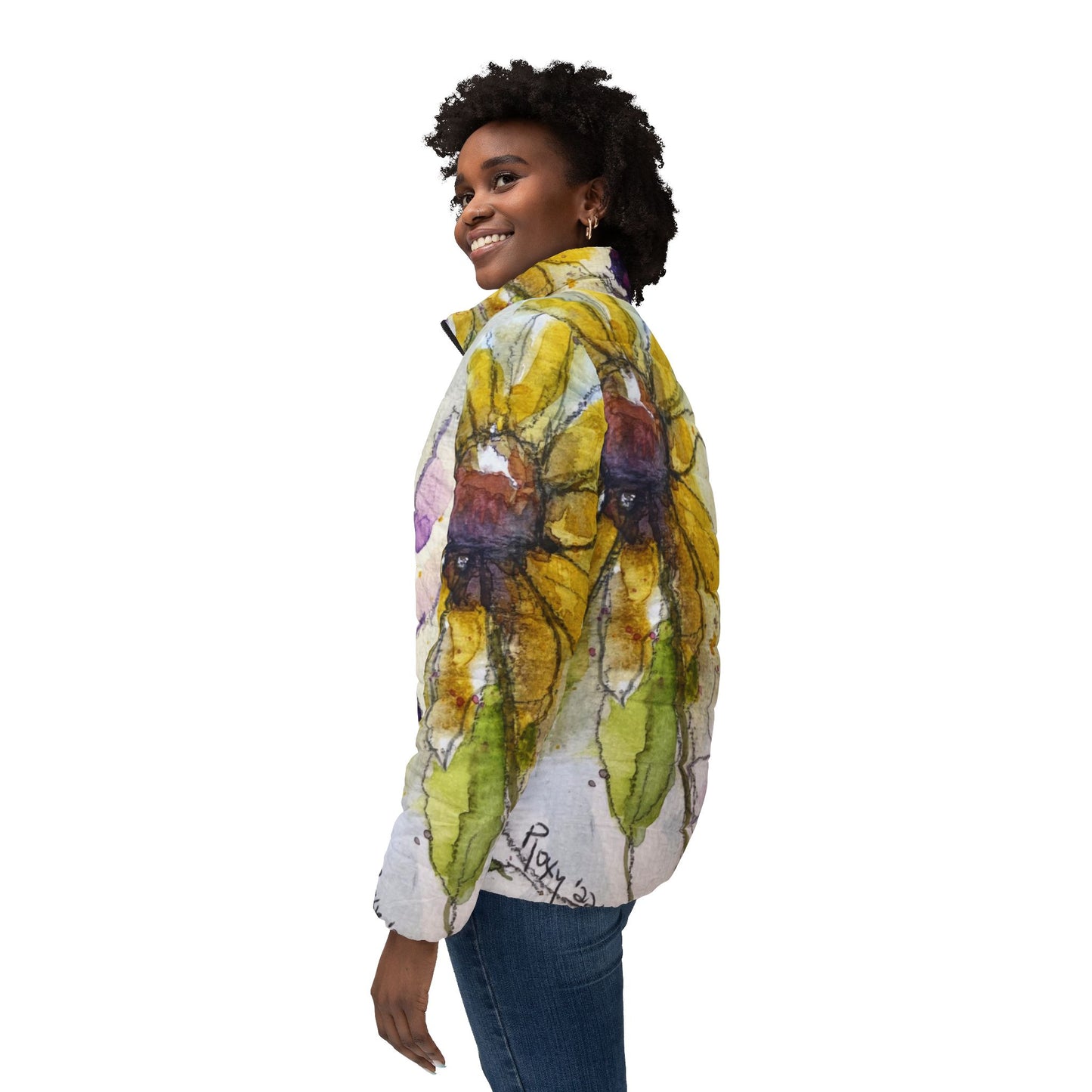 Women's Puffer Jacket - Roxy Rich Fine Art -Purple Dragonfly