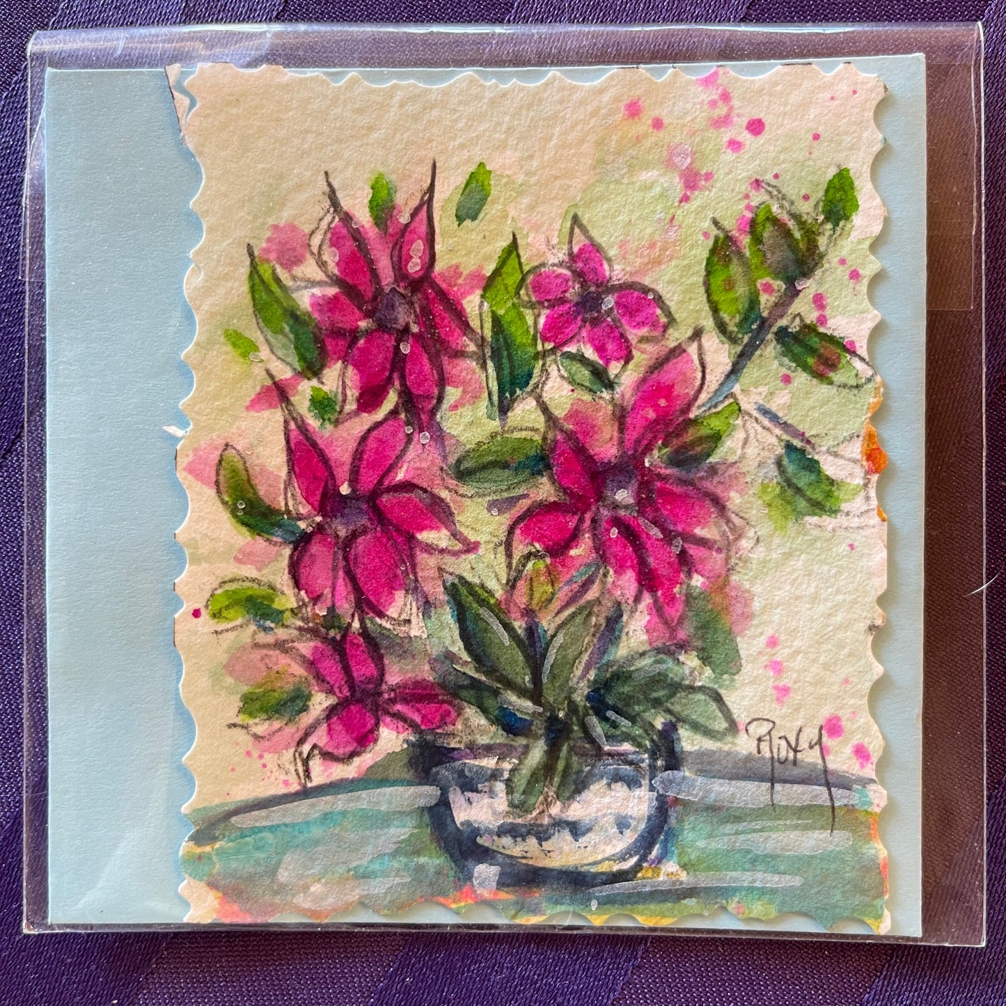 Miniature -Pink Flowers -Original Watercolor Painting