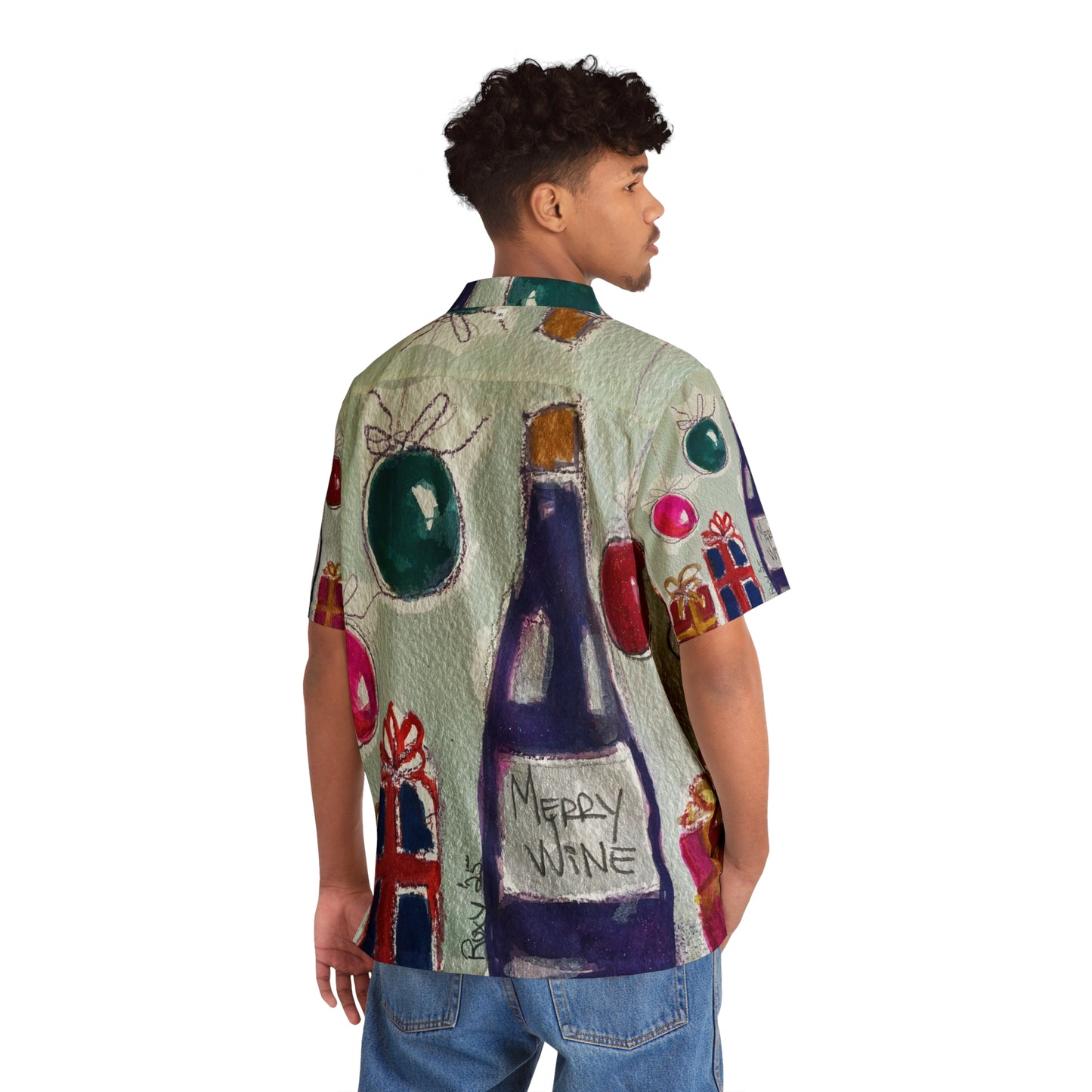 Men's Hawaiian Shirt- Merry Wine Christmas Cruise