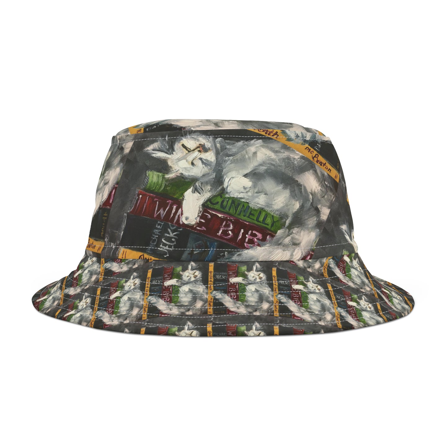 Biblio Cat Sleeping on Books Bucket Hat