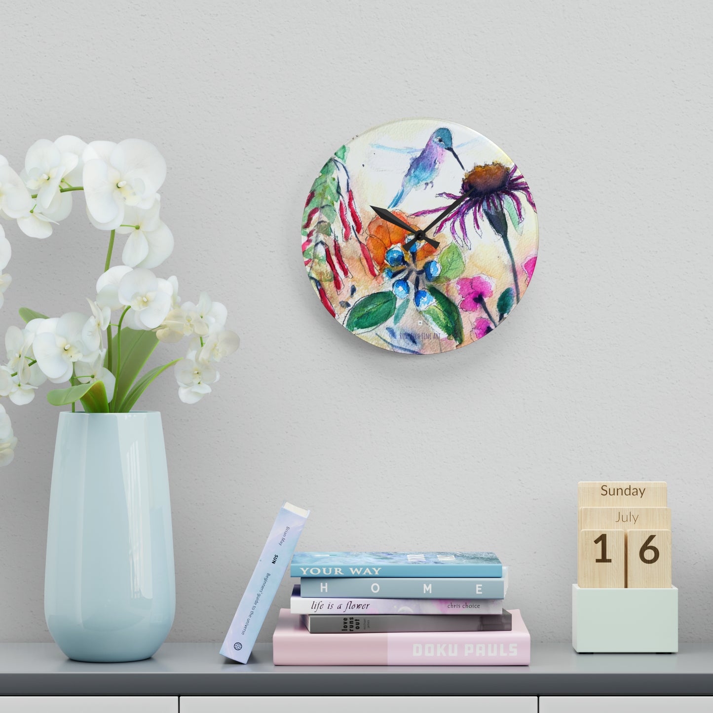 Hummingbird on a Coneflower Bush Acrylic Wall Clock