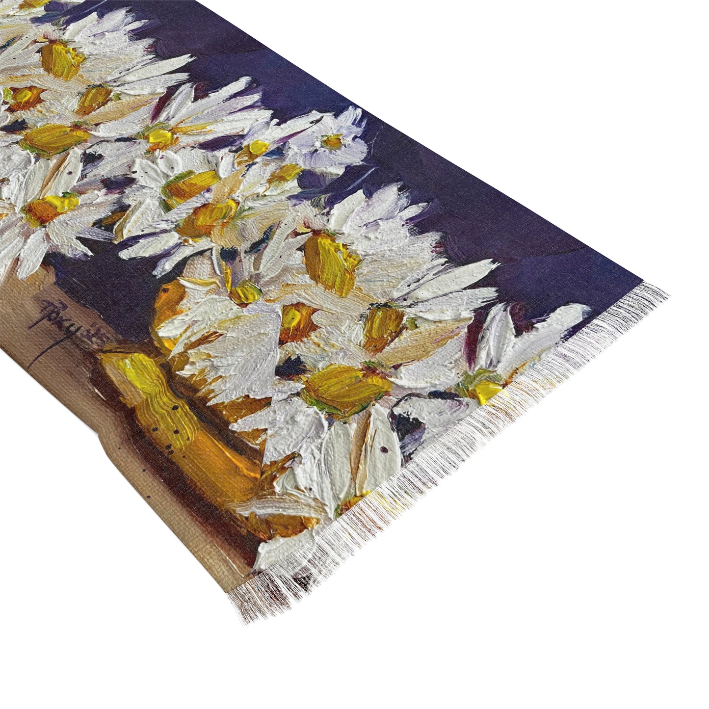 Colorful Scarf — Artistic Lightweight Neck Wrap-Vase of Daisies