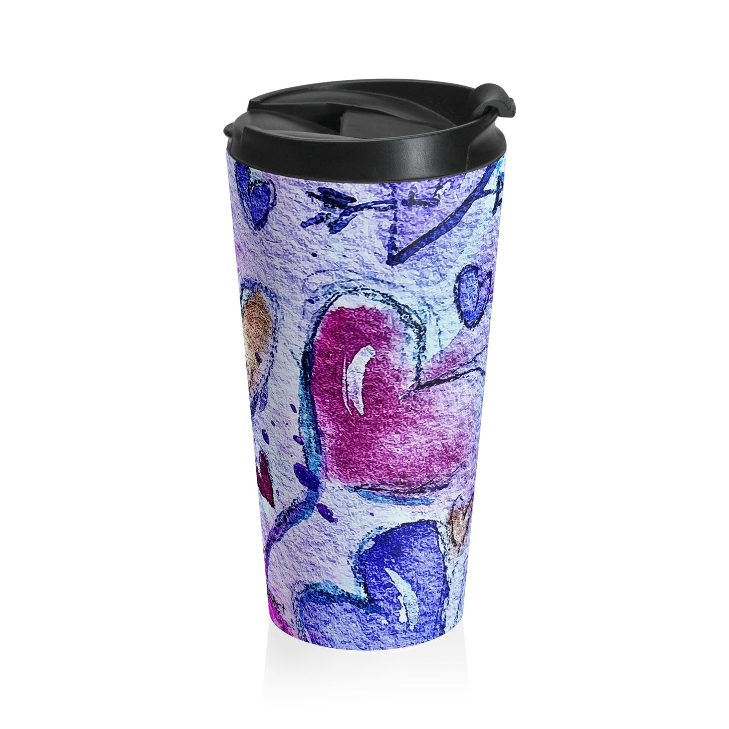 Stainless Steel Travel Mug -Floating Hearts Parade