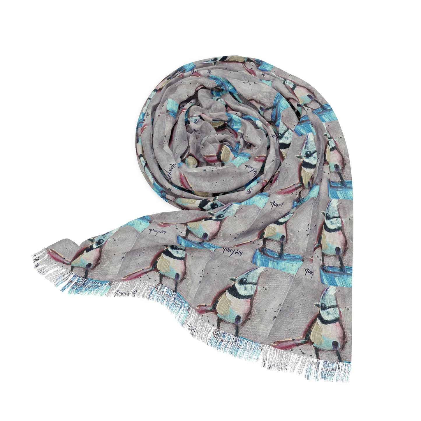 Colorful Scarf — Artistic Lightweight Neck Wrap- Adorable Crested Tit Bird