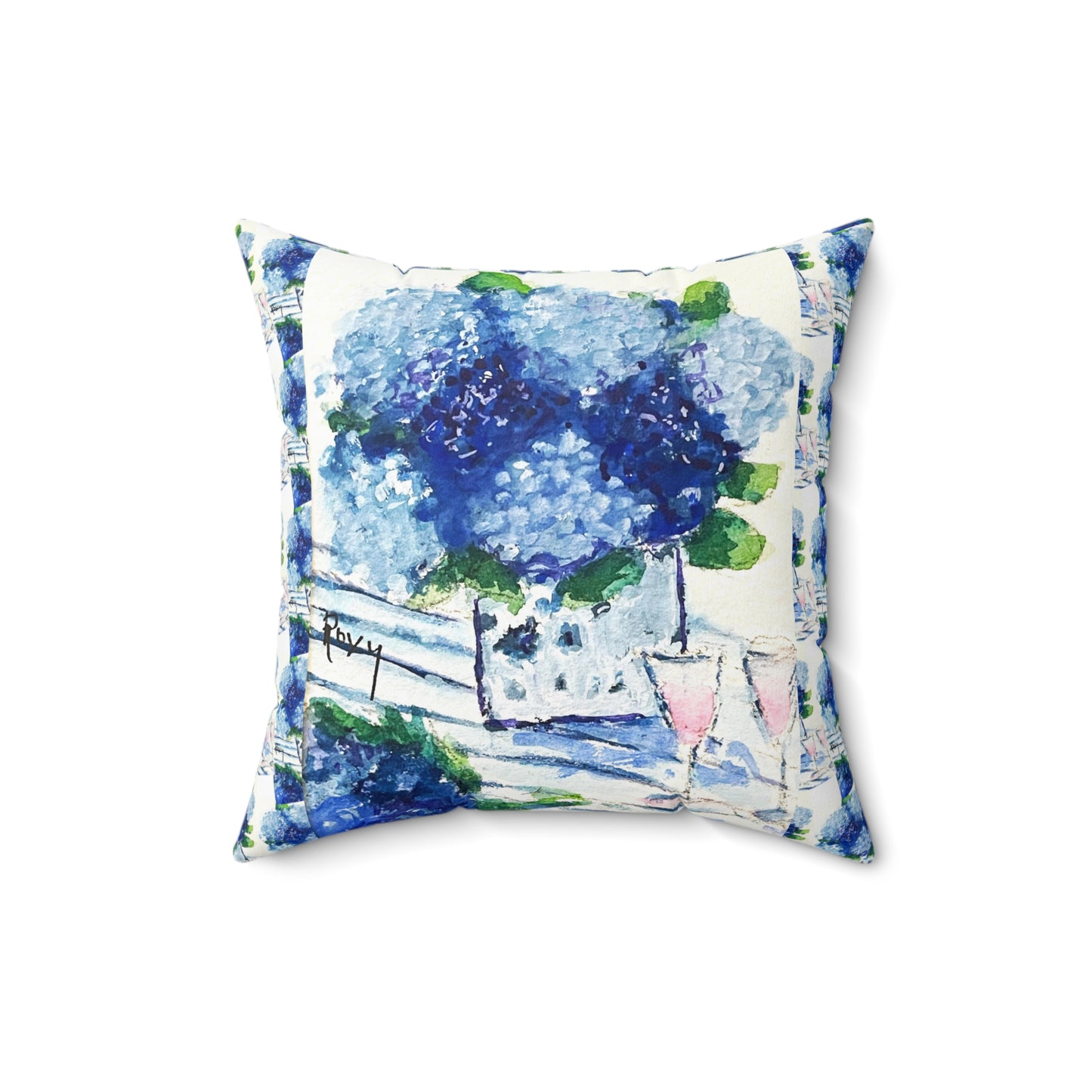 Bue Hydrangeas Indoor Spun Polyester Square Pillow