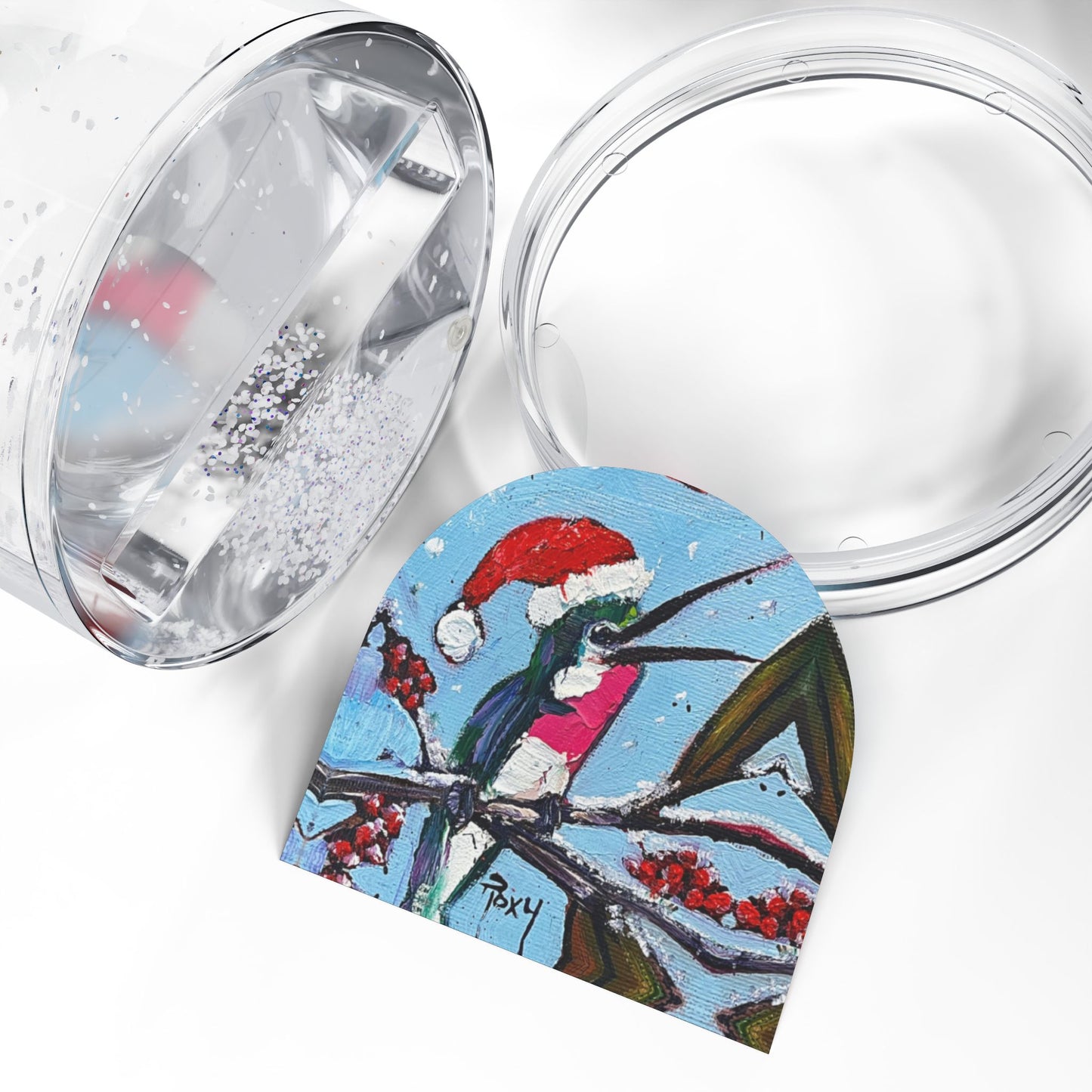 Snow Globe - Merry and Bright Hummingbird in Santa Hat