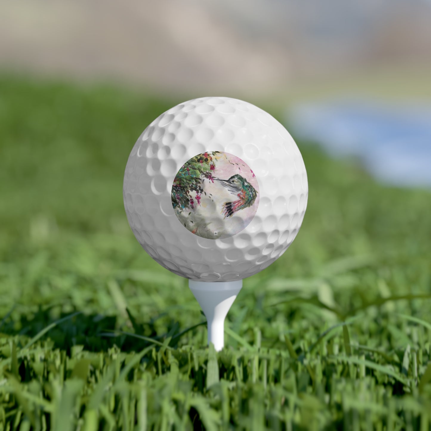 Golf Balls, 6pcs- Hummingbird with Fuchsias