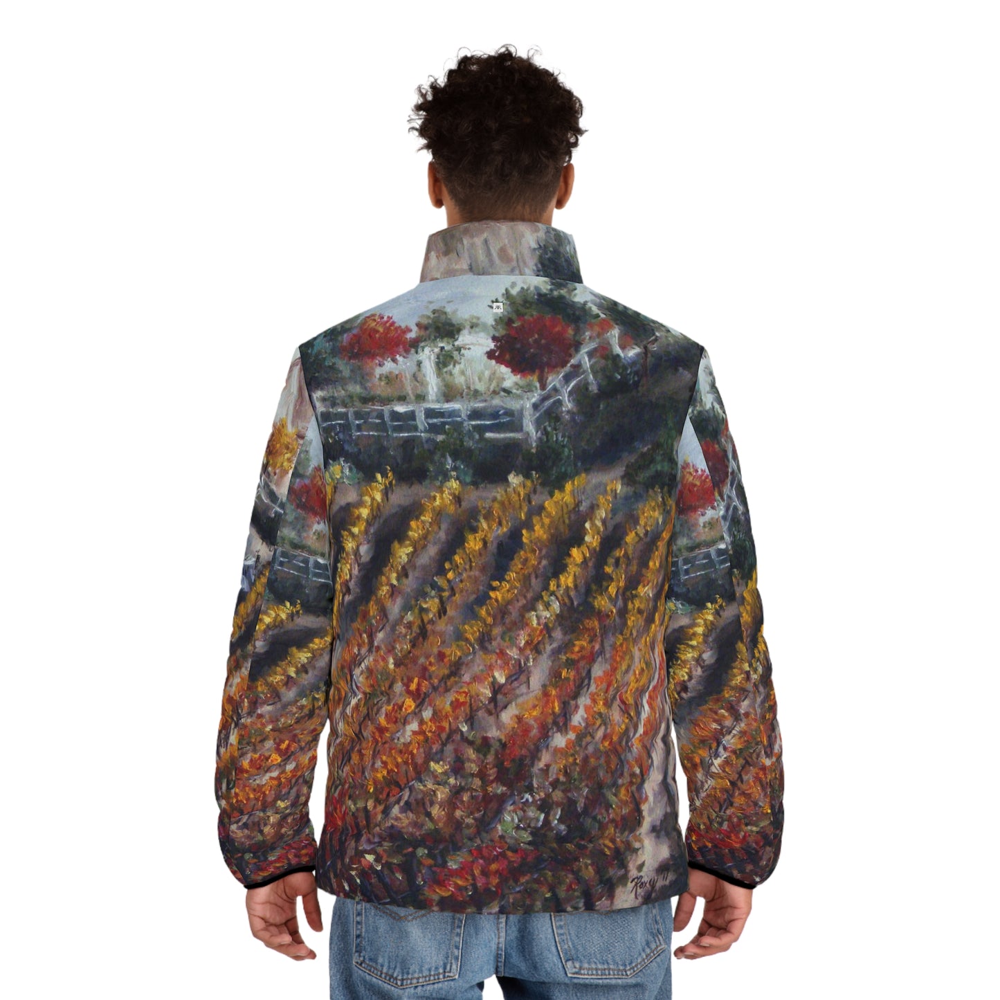 Men's Puffer Jacket - Roxy Rich Art, Unique Bright Autumn Vines