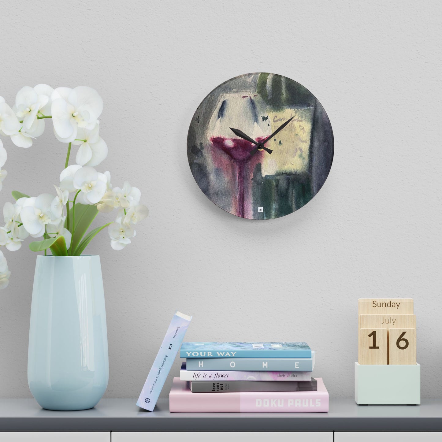 Acrylic Wall Clock-Wine Bottle and Glass