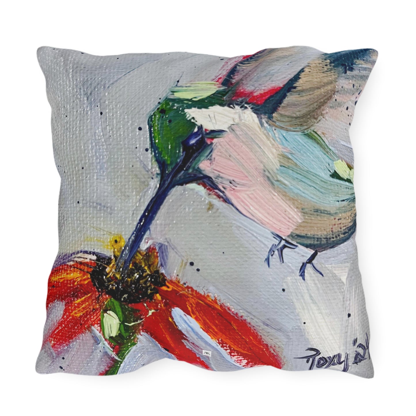 Hummingbird at a Coneflower Outdoor Pillows