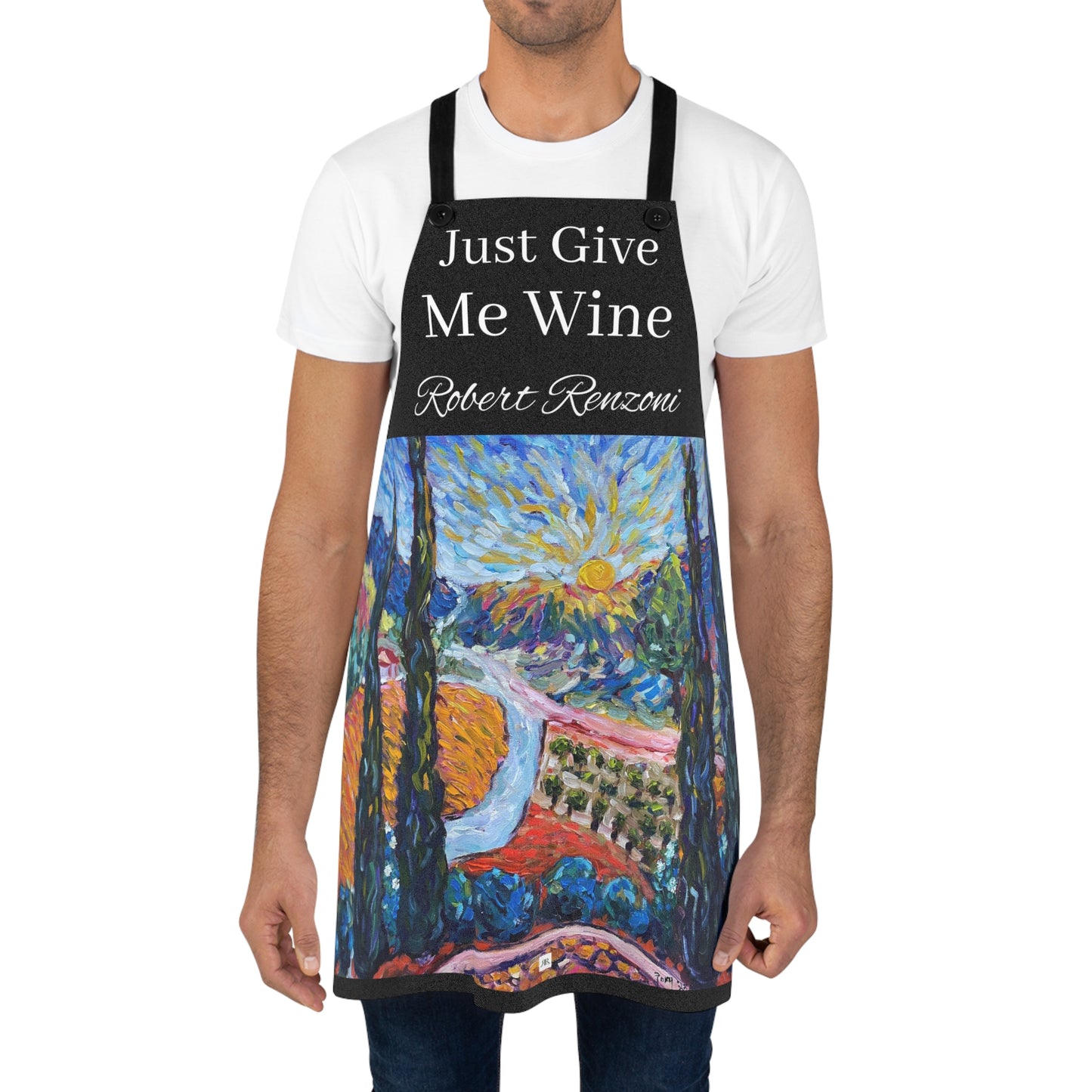 Just Give Me Wine Black Kitchen Apron - Sunny Cypresses at Robert Renzoni