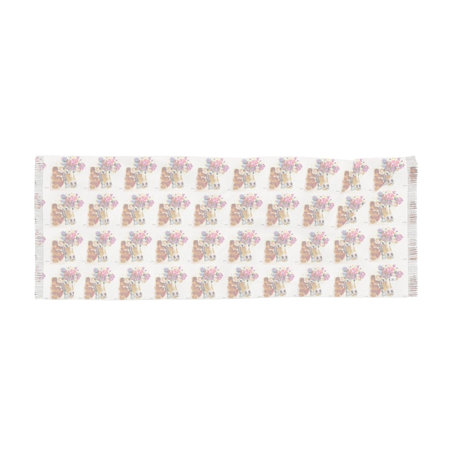 Colorful Scarf — Artistic Lightweight Neck Wrap- Cow 12-Adorable Cow with Crown of Roses