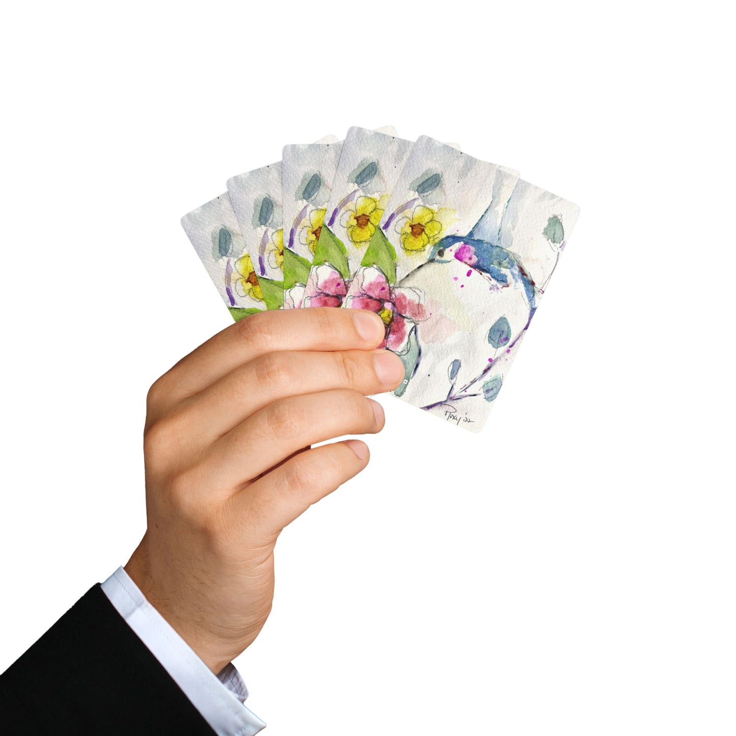 Playing Cards- abstract floating Hummingbird