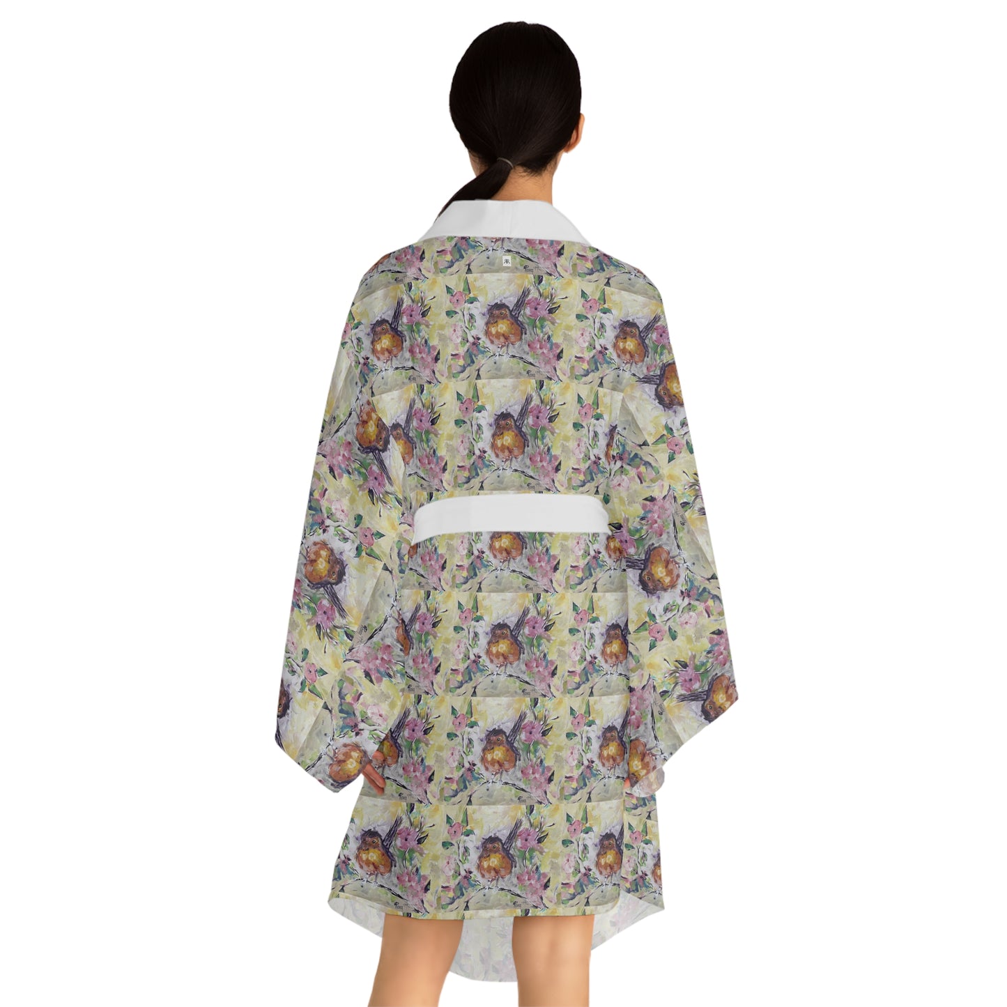 Kimono Robe -Abstract Robin in Cherry Blossoms