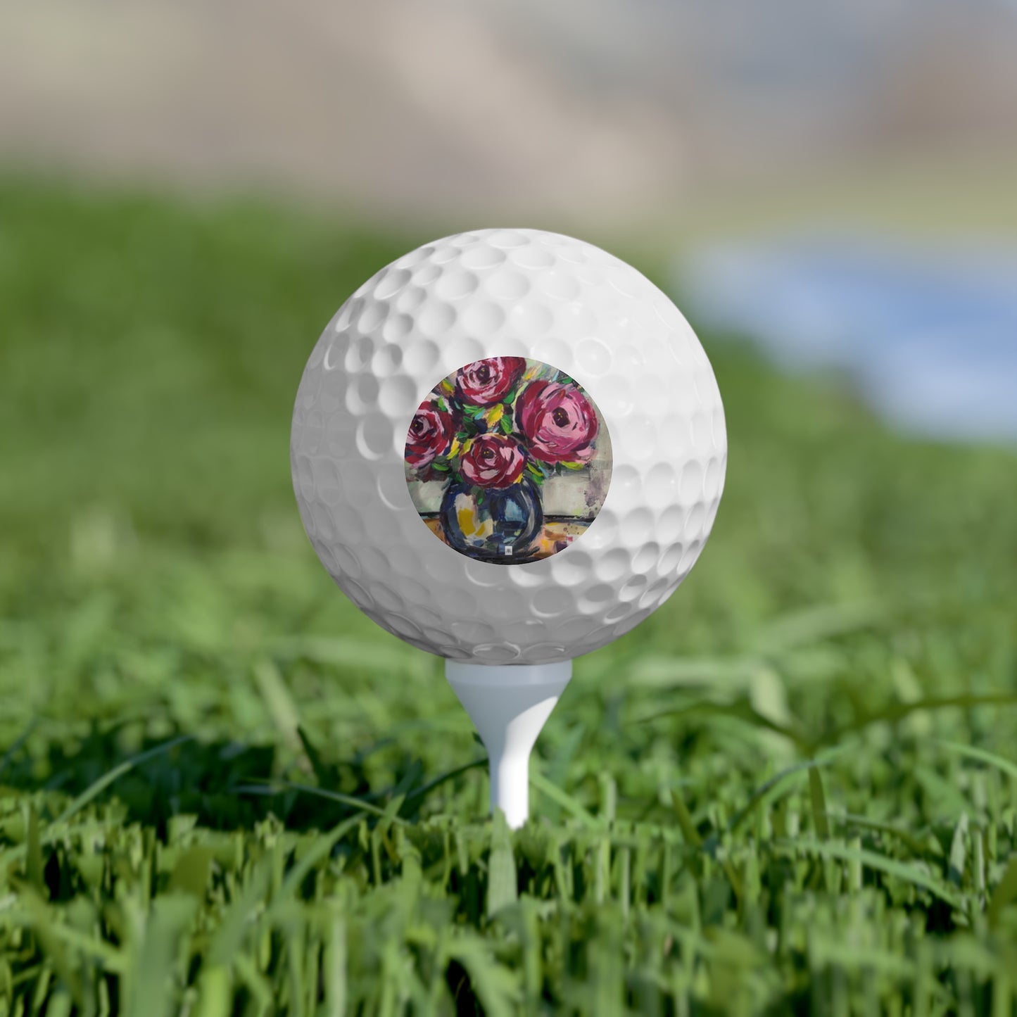 Golf Balls, 6pcs-shabby Roses-Pink