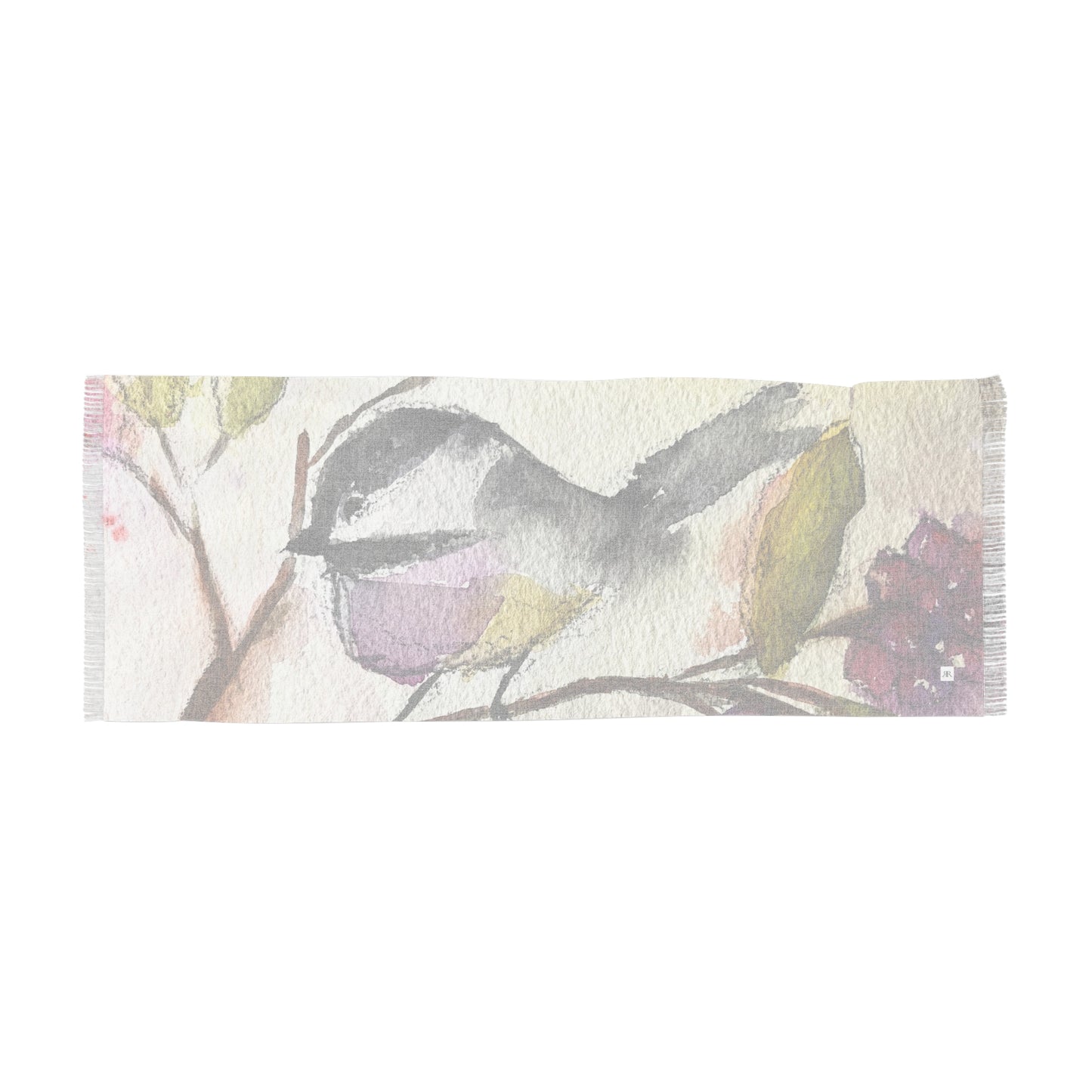 Colorful Scarf — Artistic Lightweight Neck Wrap- Chickadee in a Berry Tree-Large Print