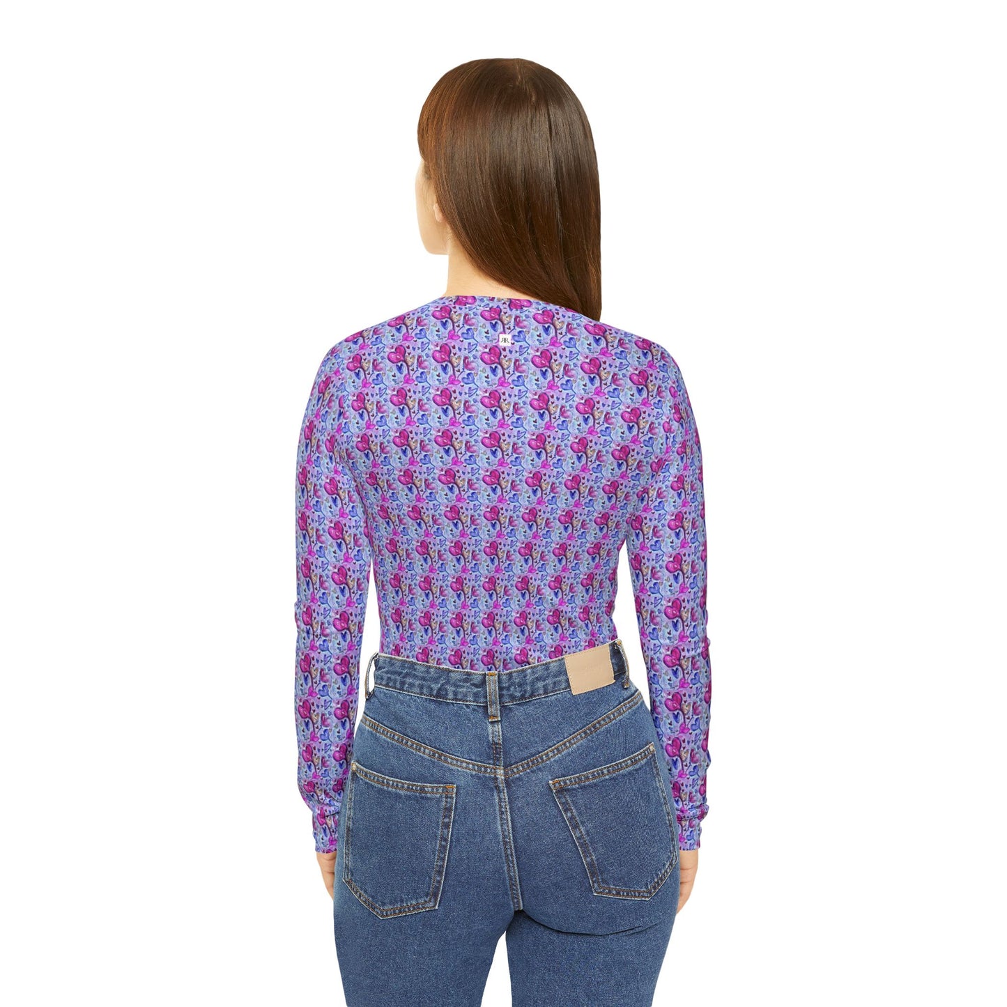 Women's Long Sleeve V-neck Shirt -Floating Hearts Parade
