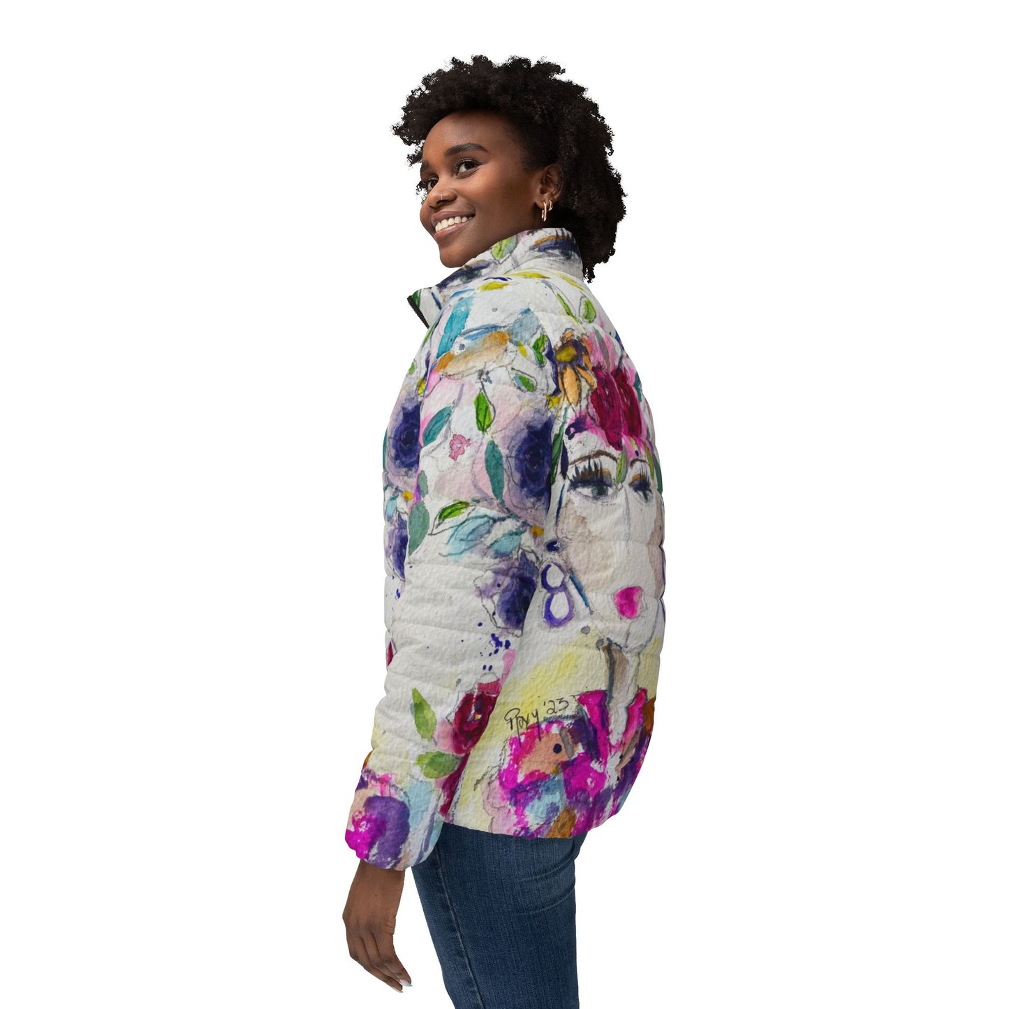 Women's Puffer Jacket - Roxy Rich Fine Art Design-Houte Couture Hummingbird