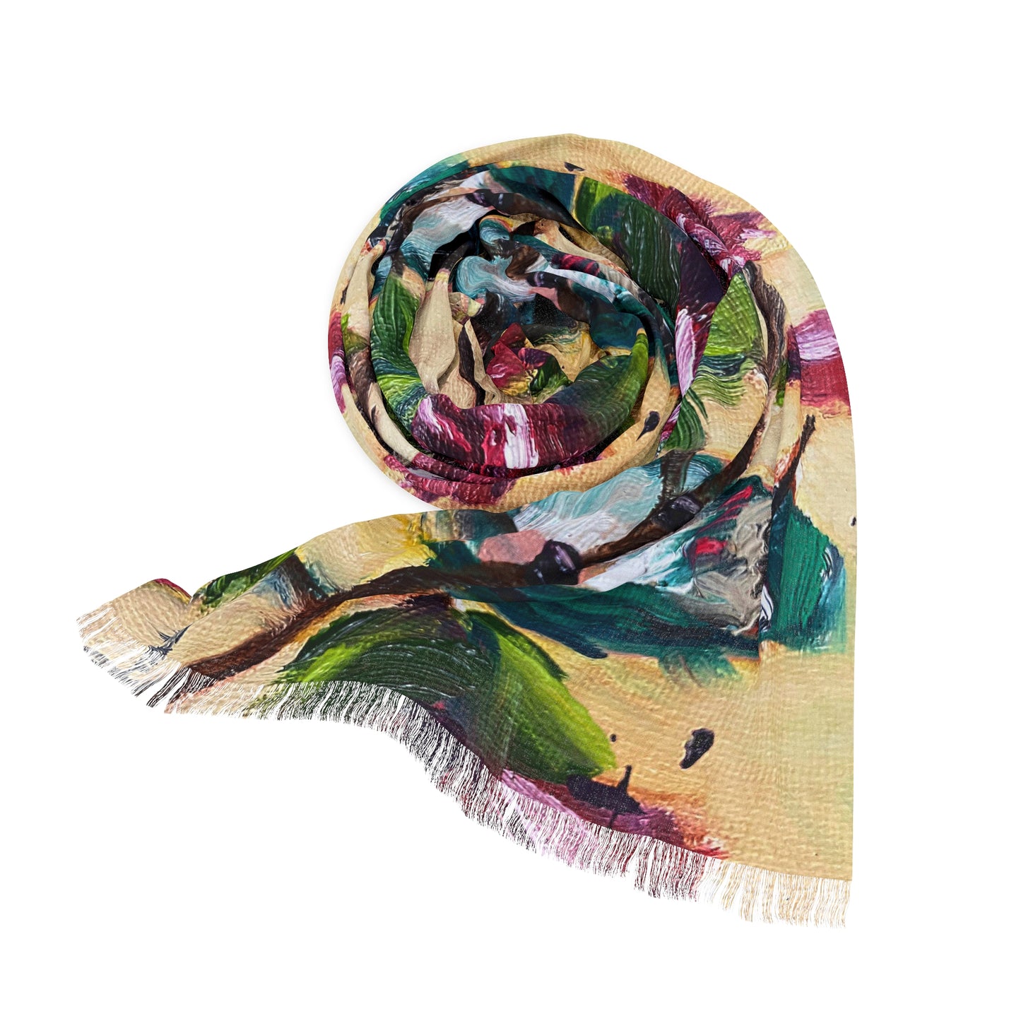 Colorful Scarf — Artistic Lightweight Neck Wrap- Hummingbird on a Rose Bush