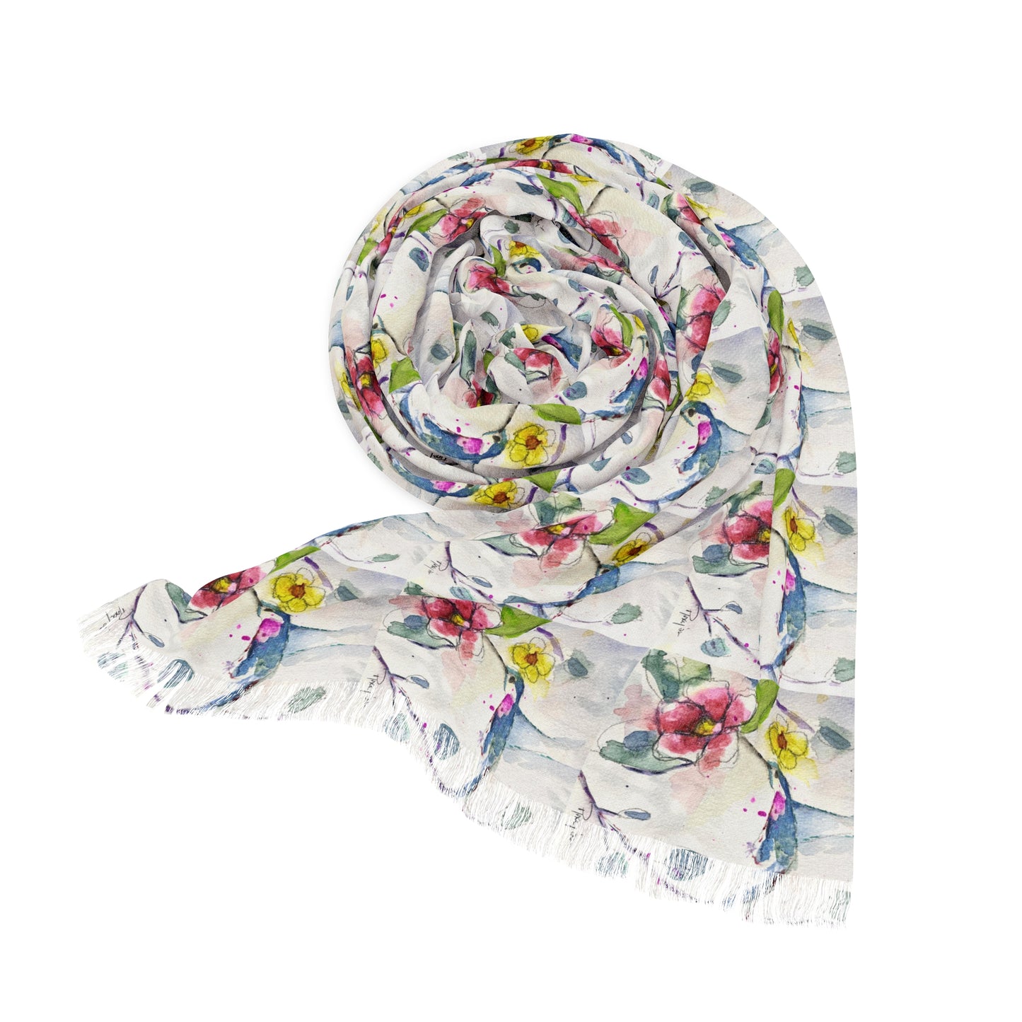 Colorful Scarf — Artistic Lightweight Neck Wrap- Abstract Hummingbird Floral