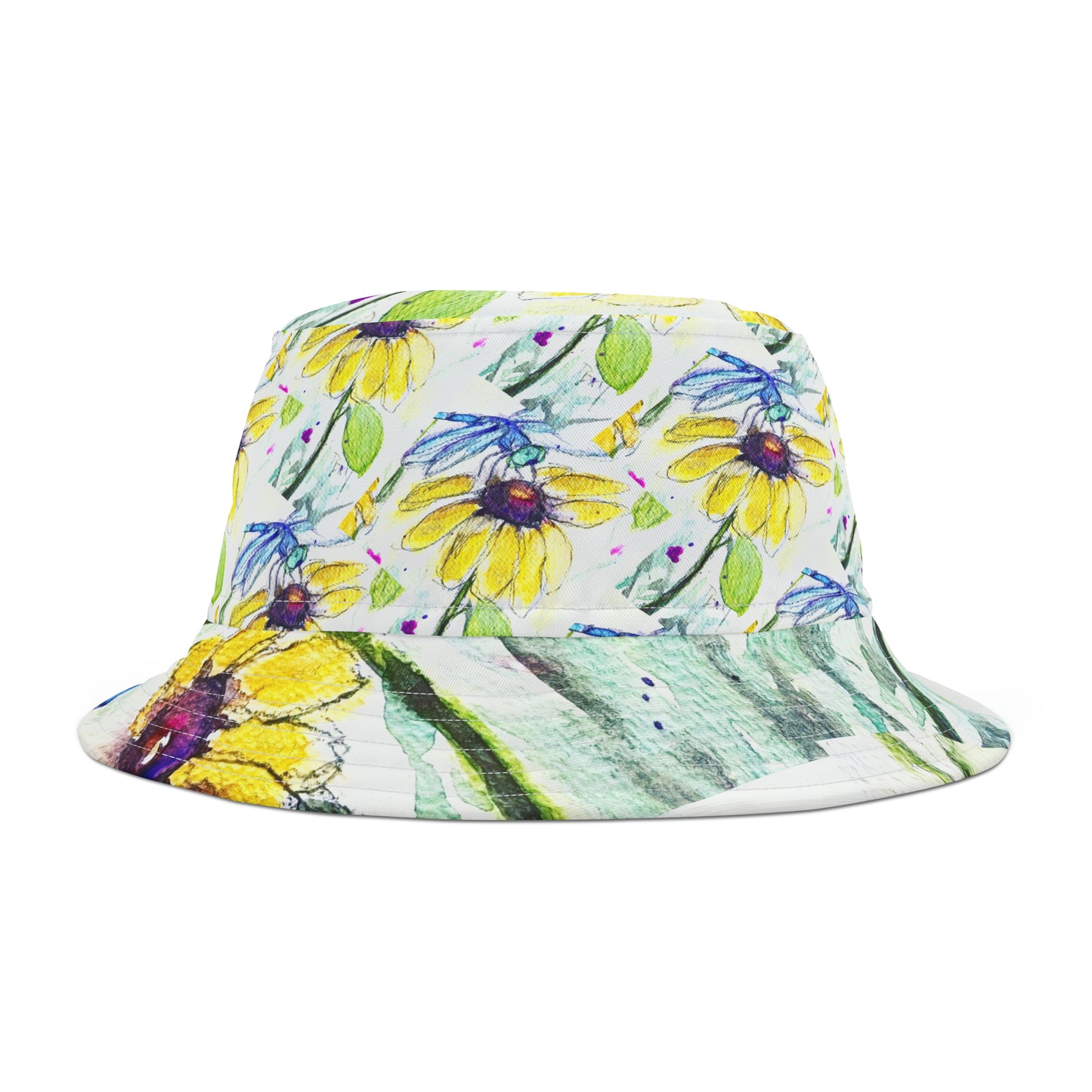 Blue Dragonfly on a Coneflower Bucket Hat
