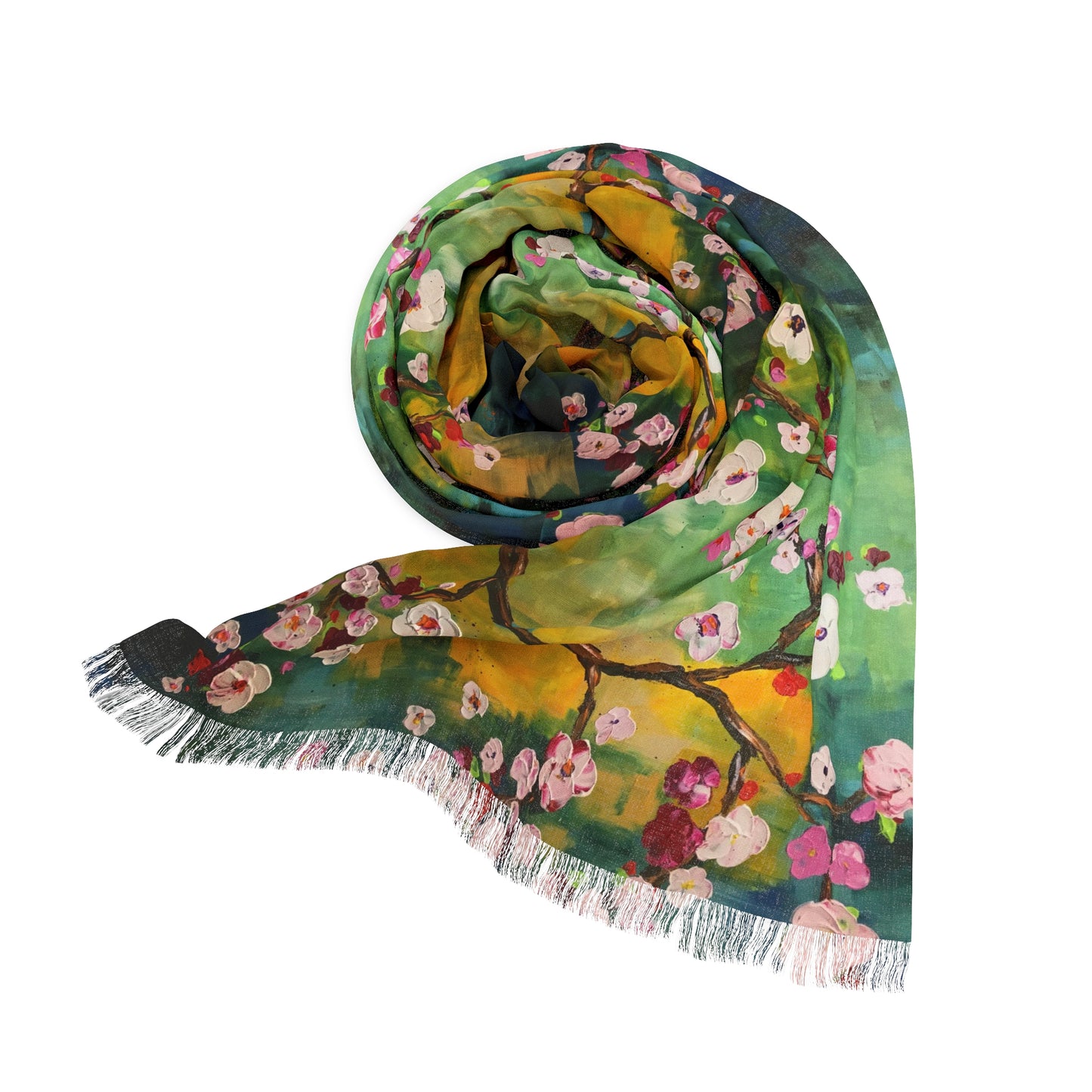 Colorful Scarf — Artistic Lightweight Neck Wrap- Abstract Cherry Blossoms