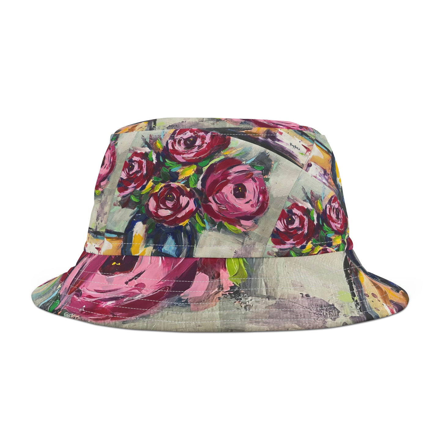 Chapeau de seau de roses roses minables