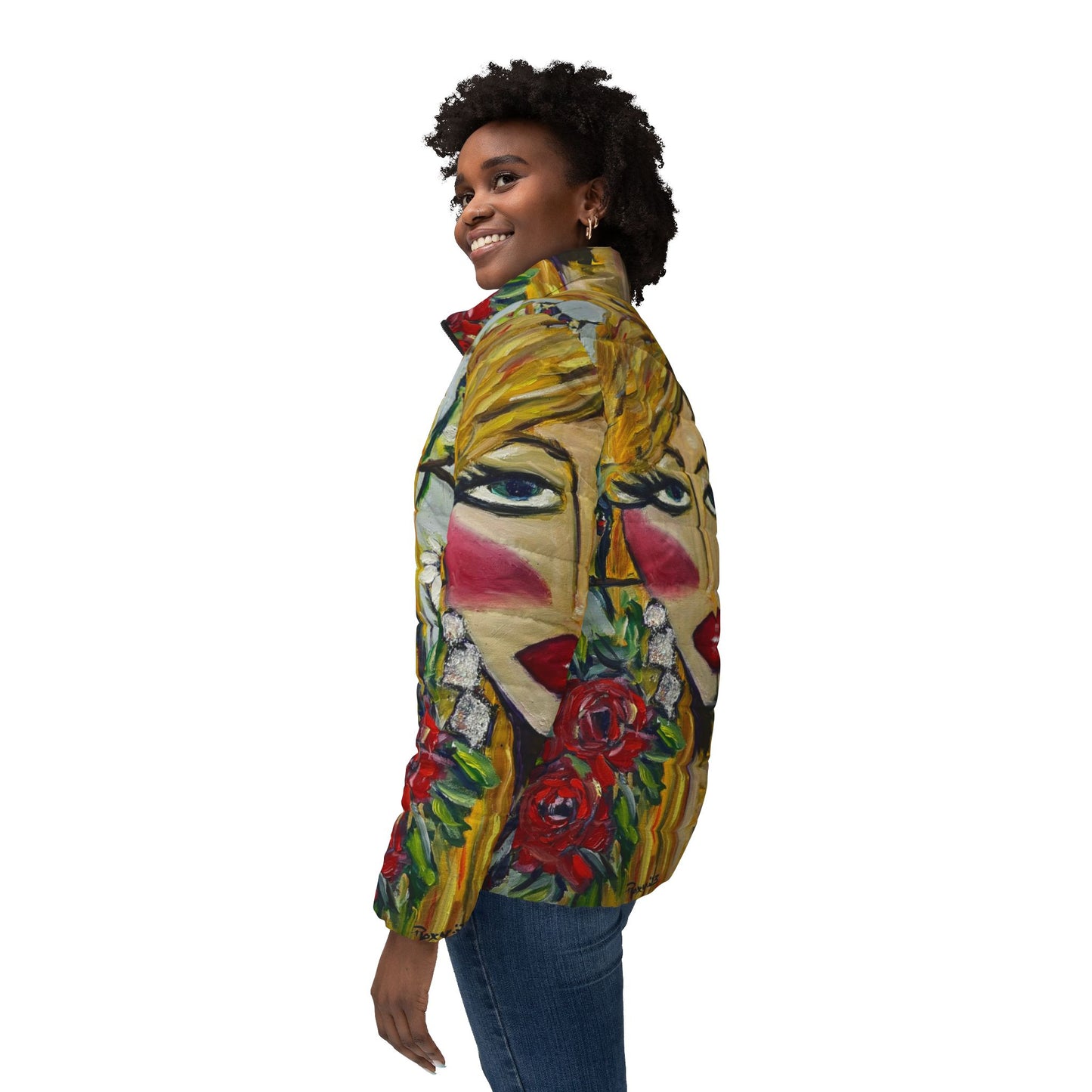 Women's Puffer Jacket - Roxy Rich Fine Art Design-Hummingbird Lady