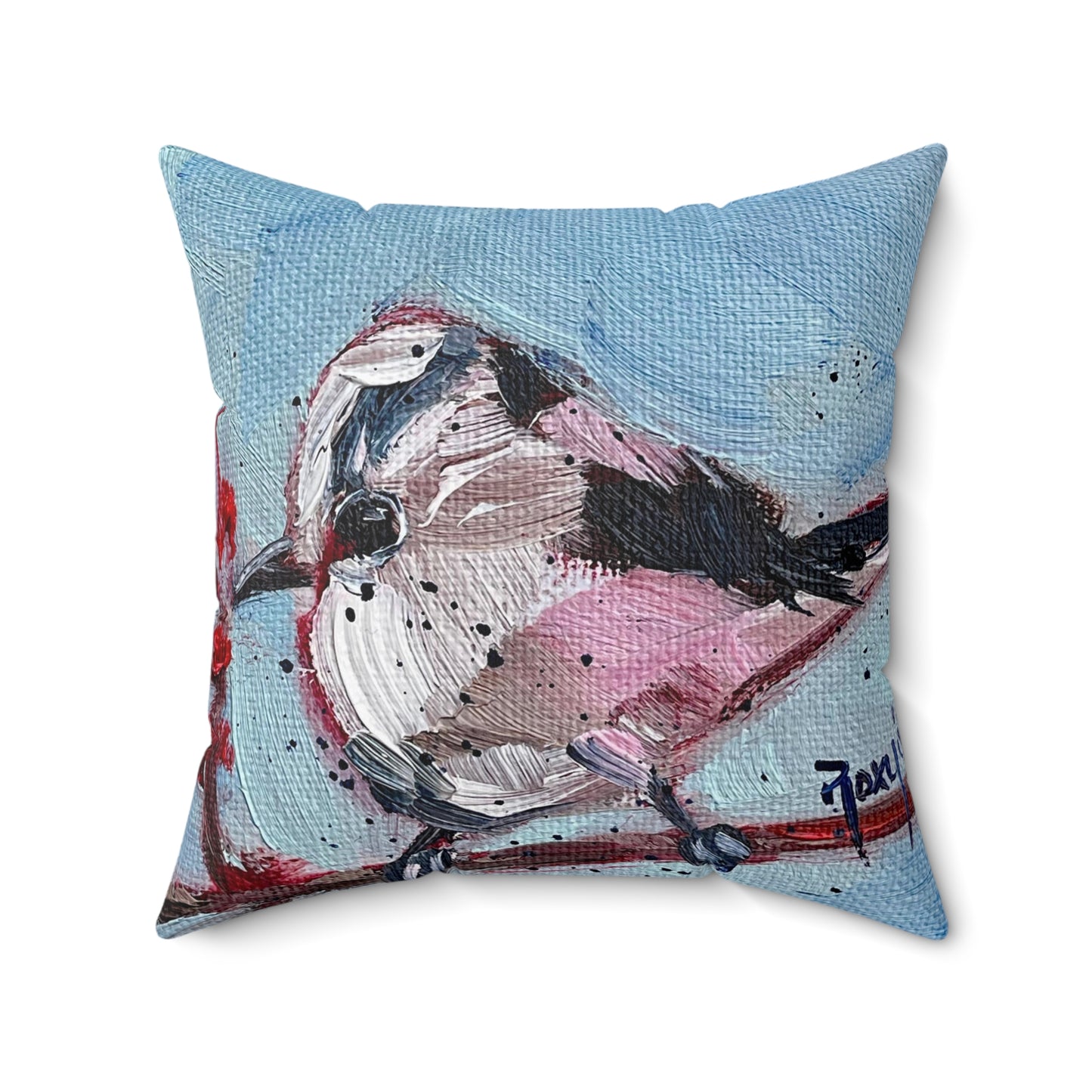 Fat Little Long Tailed Tit Indoor Spun Polyester Square Pillow