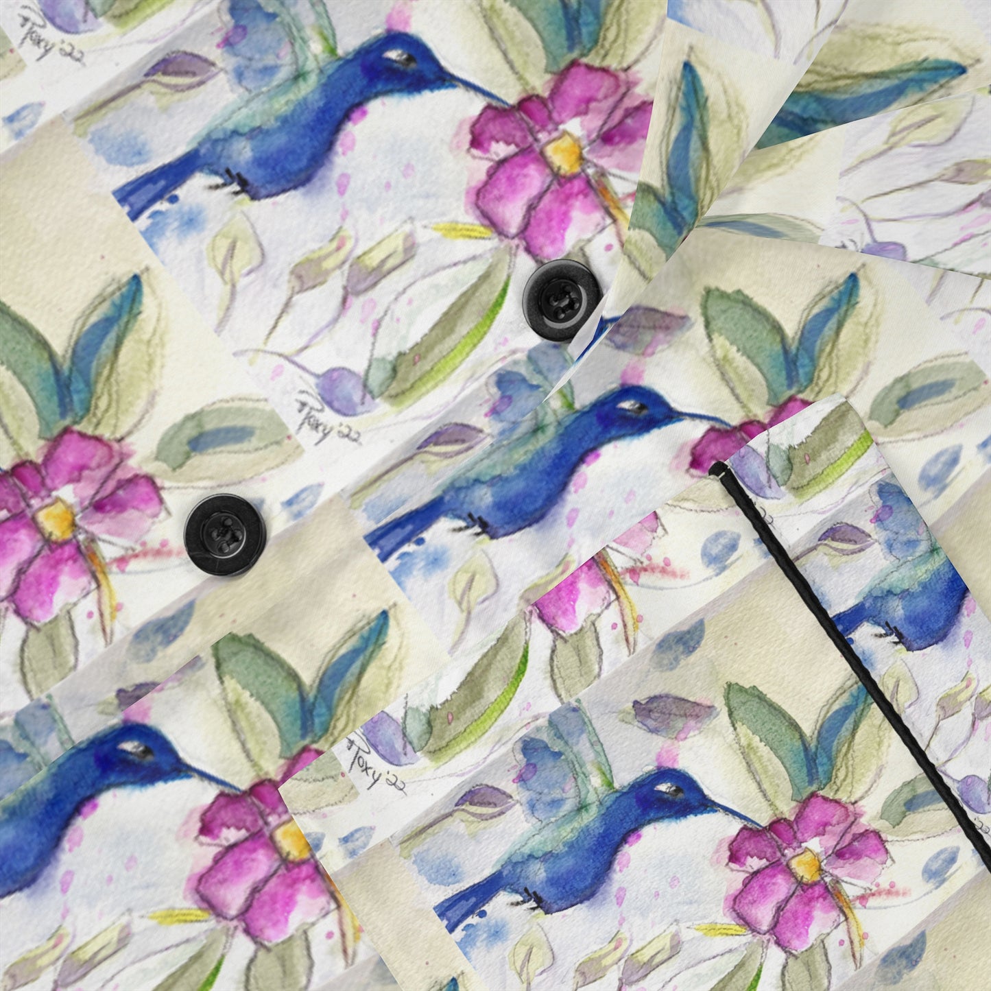 Satin Pajamas — Luxurious Silky Sleepwear Set- Hummingbird in Spring