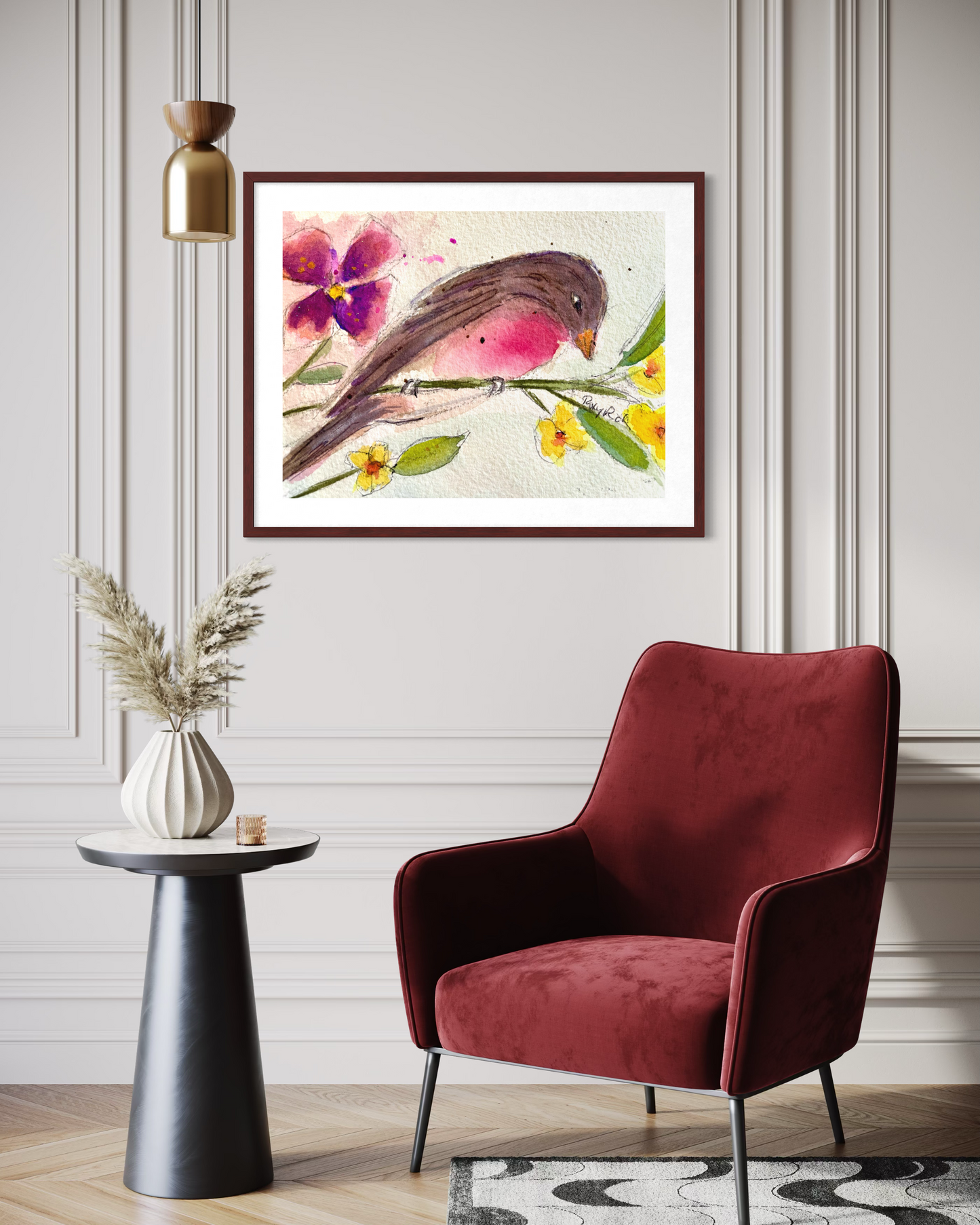 Housefinch-Original Watercolor Painting 4x6 Framed