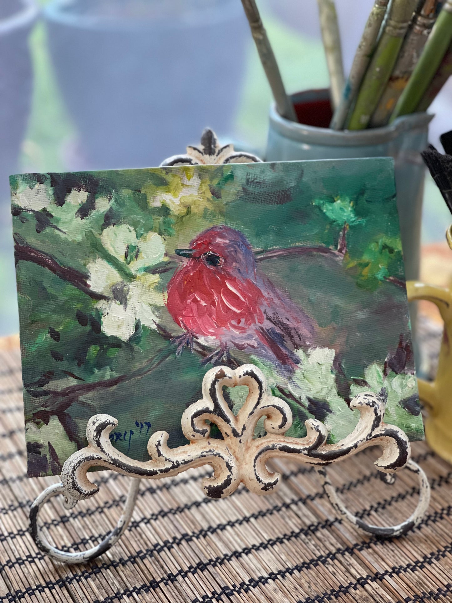 Spring Robin and Blossoms Original Oil Painting 6x8 Unframed