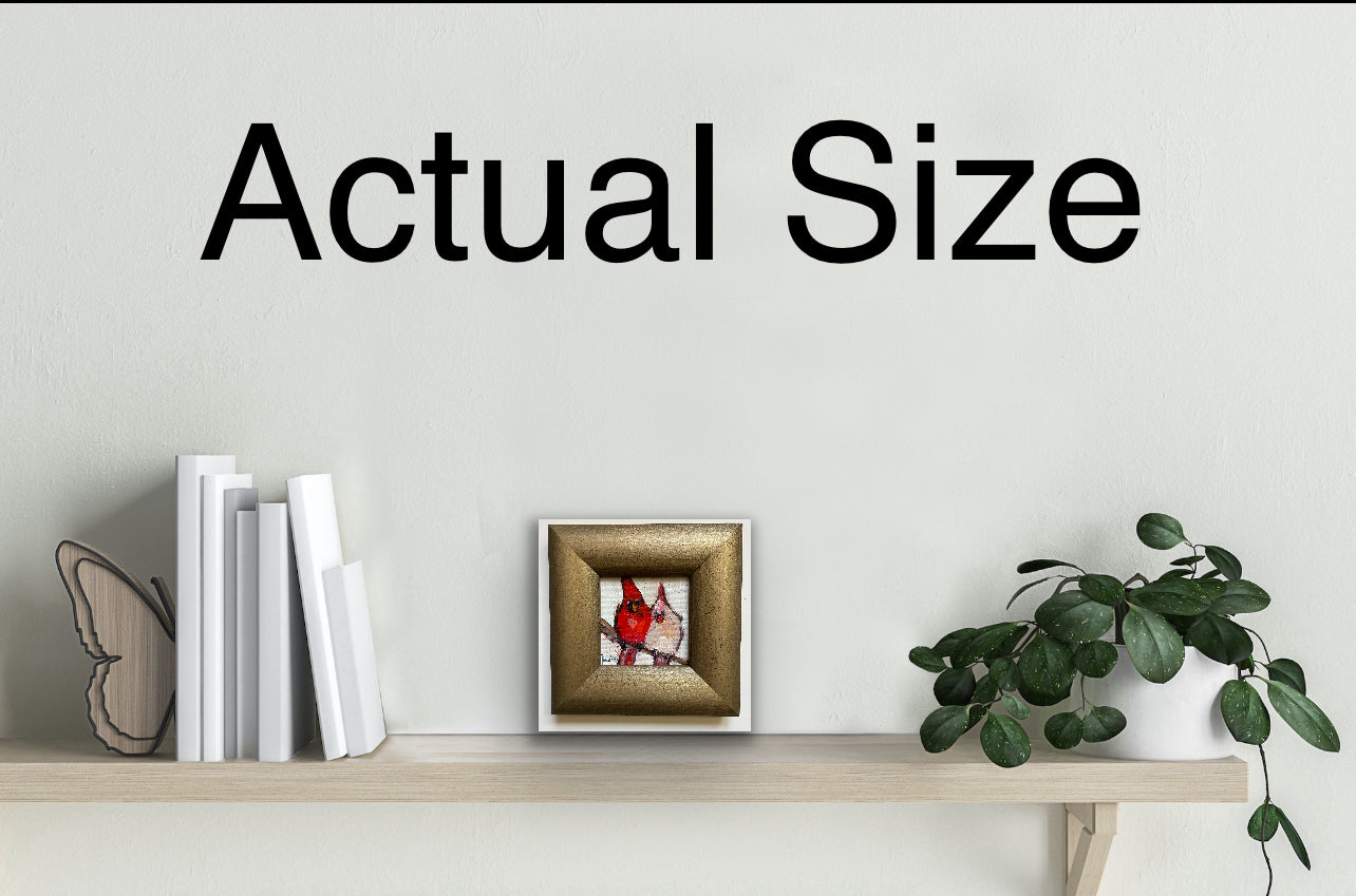 Cute Couple (Cardinals) Original Oil Painting 4x4 Framed