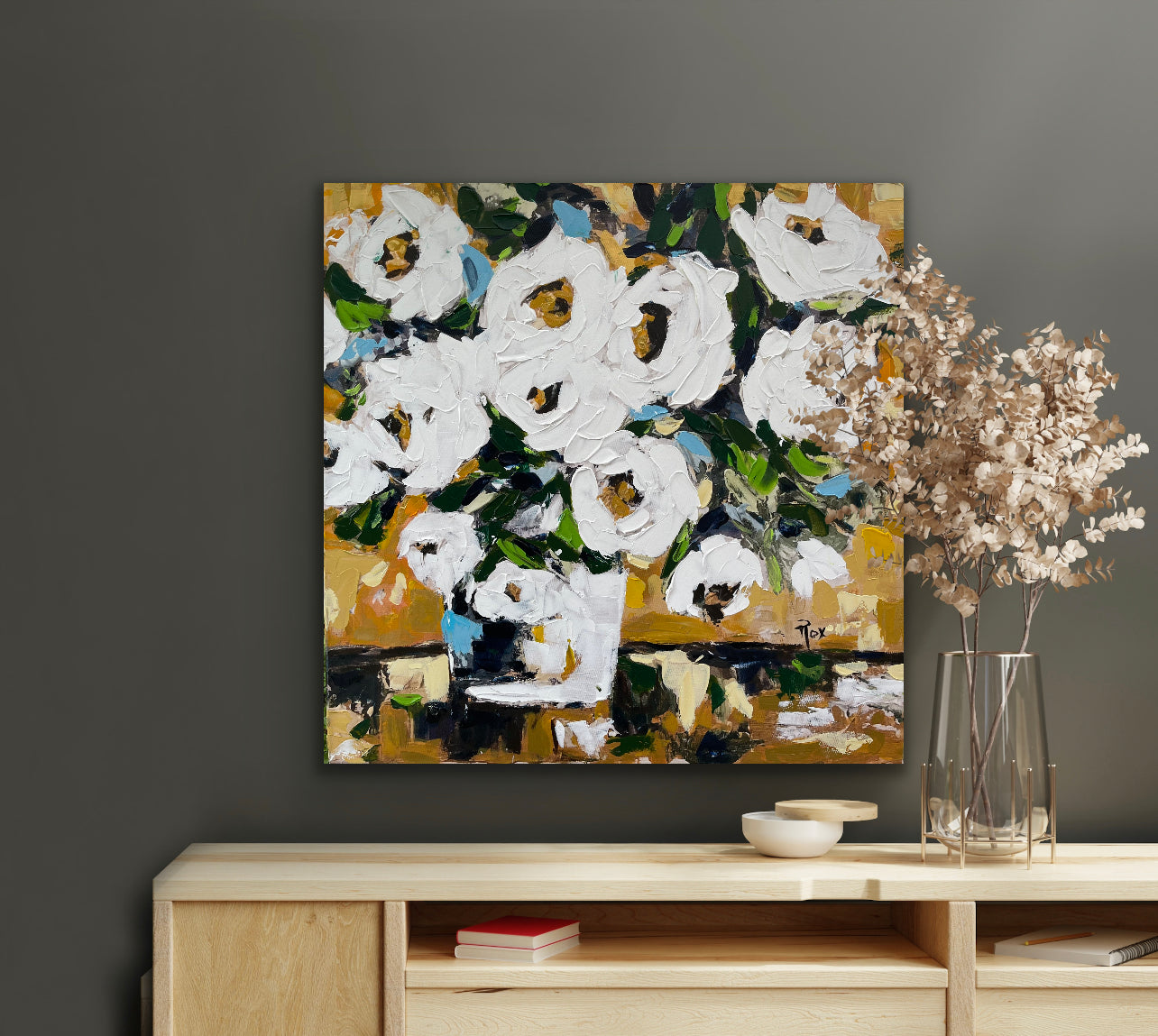 Shabby Roses in Gold 30 x 30 Embellished Giclee Print