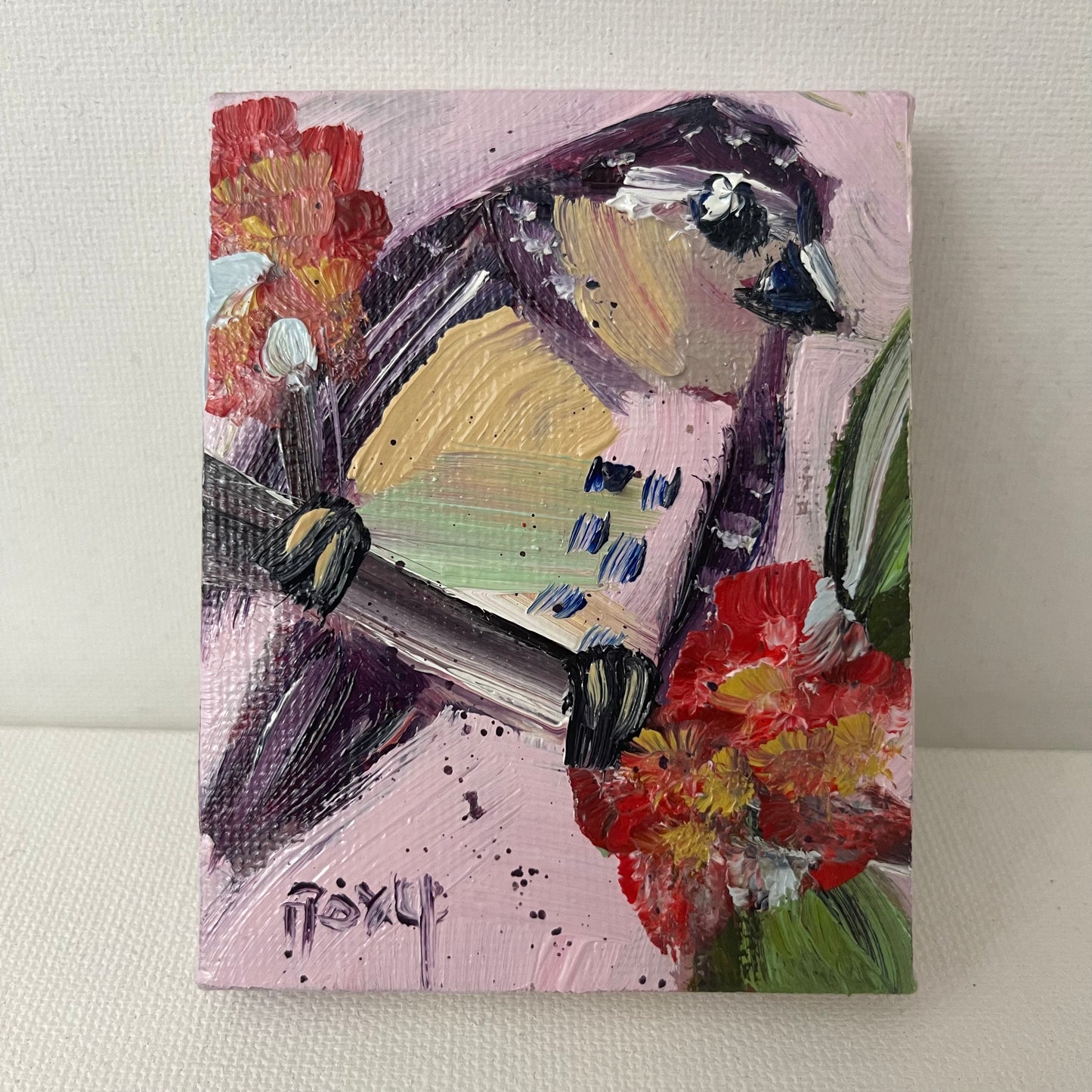 Cute little Sparrow-Original Miniature Oil Painting with Stand