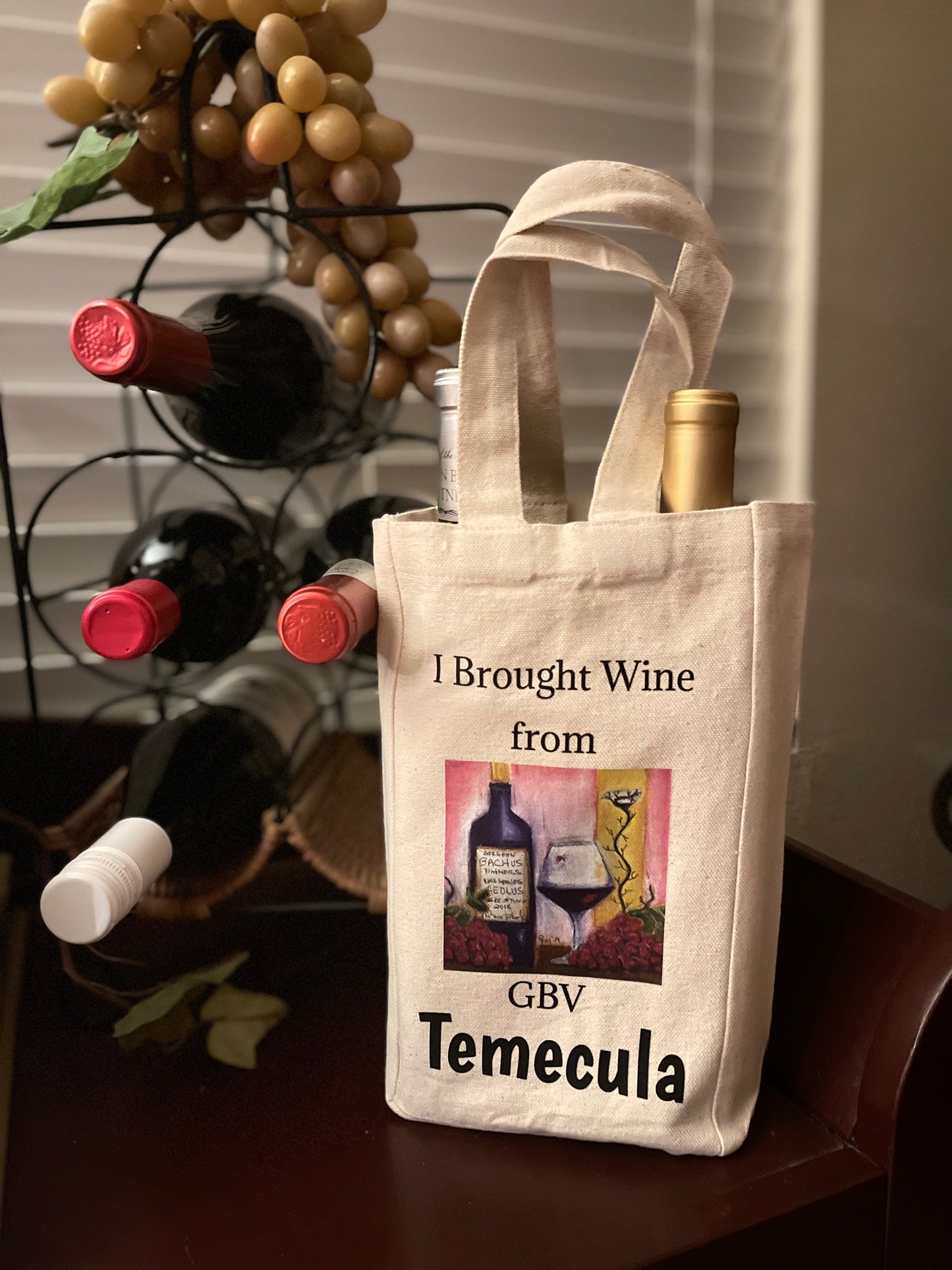 "I Brought Wine from GBV Temecula" Double Wine Tote Bag featuring Aeolus painting