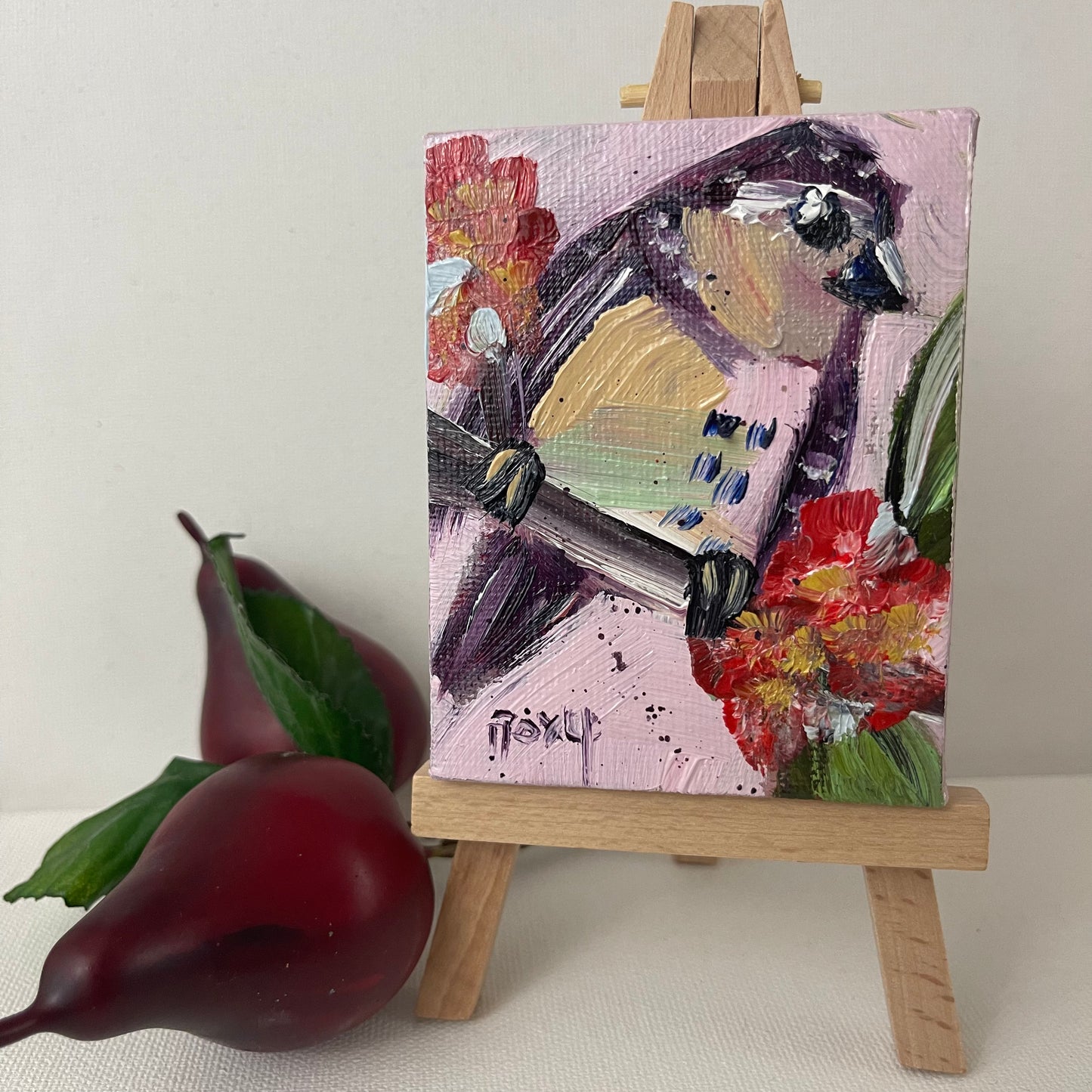 Cute little Sparrow-Original Miniature Oil Painting with Stand