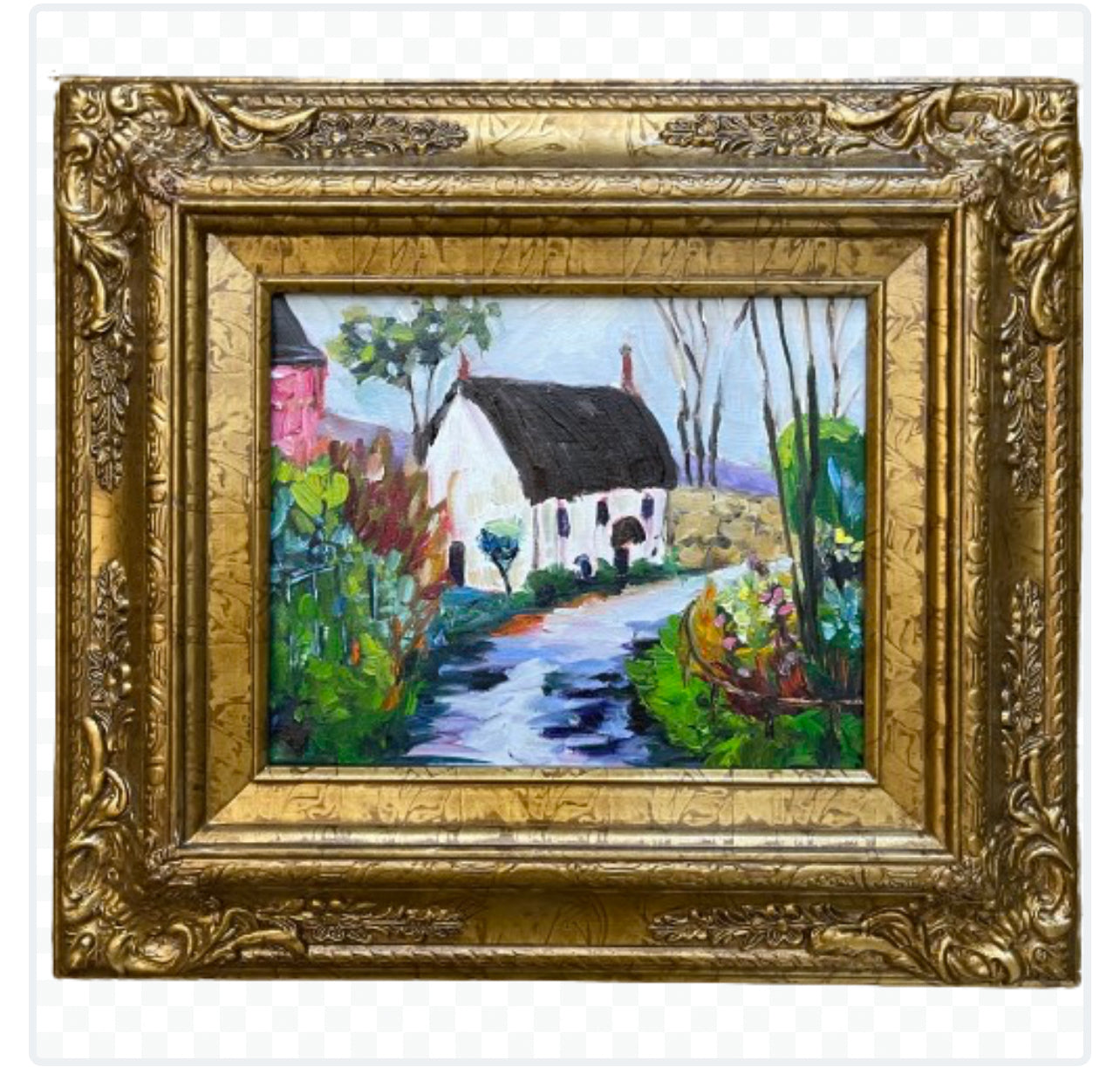 Charming Cotswolds Cottage Original Oil Painting 8 x 10 Framed