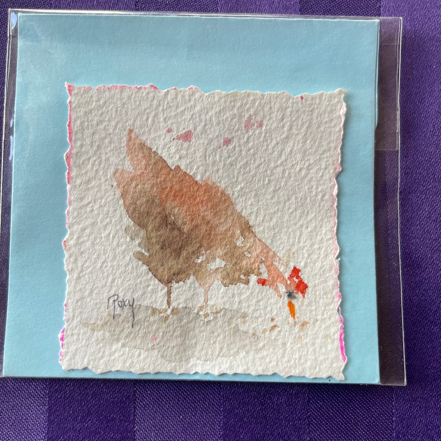 Miniature Rooster Pecking Seed-Original Watercolor Painting-reserved-Caylin