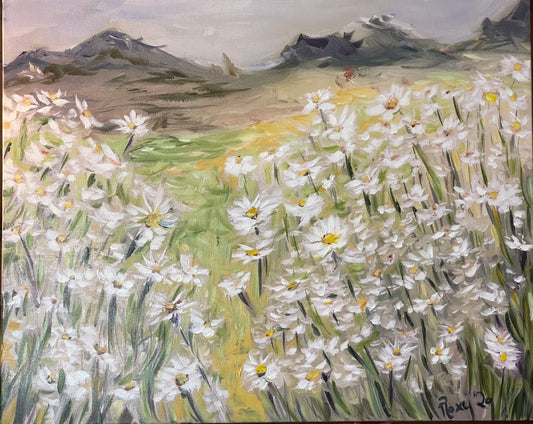 Field of Daisies 24 x 30 Embellished Giclee Print