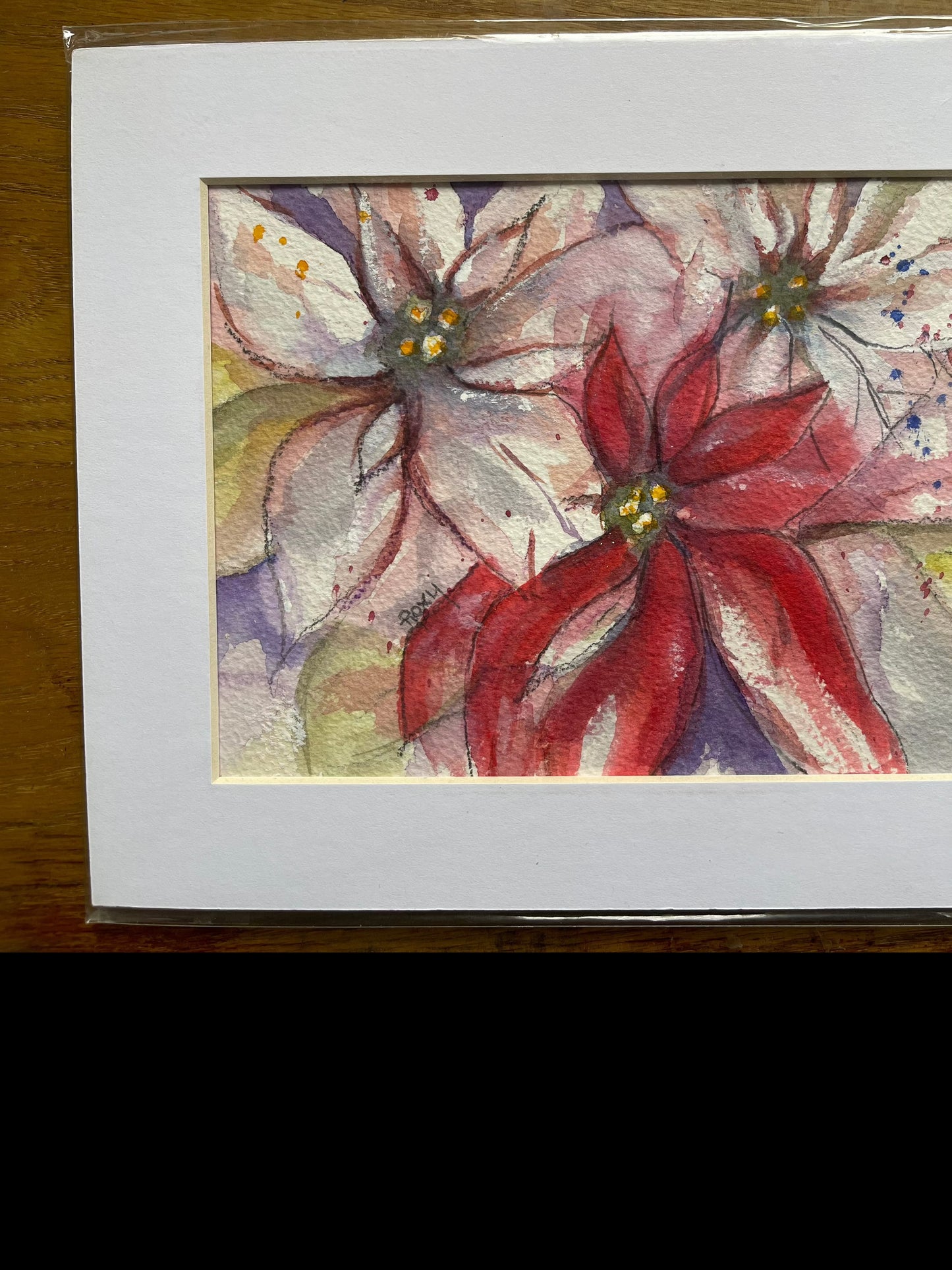 Poinsettias Pintura original de acuarela 6x8