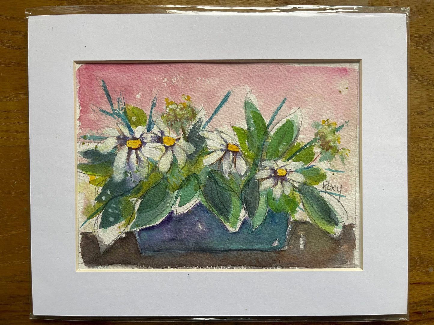 Daisies on the Table at Stanhill Court Surrey Original Watercolor and Gouache Painting 6x8