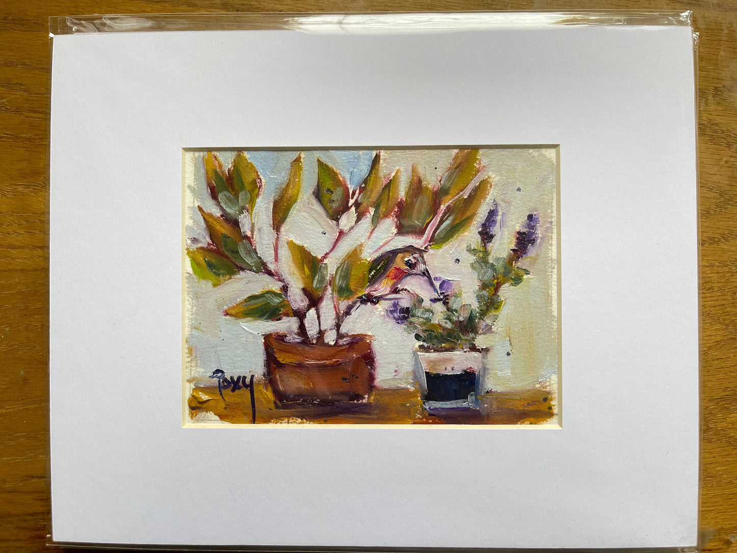 Hummingbird in Lavender Original Oil Painting 5 x 7