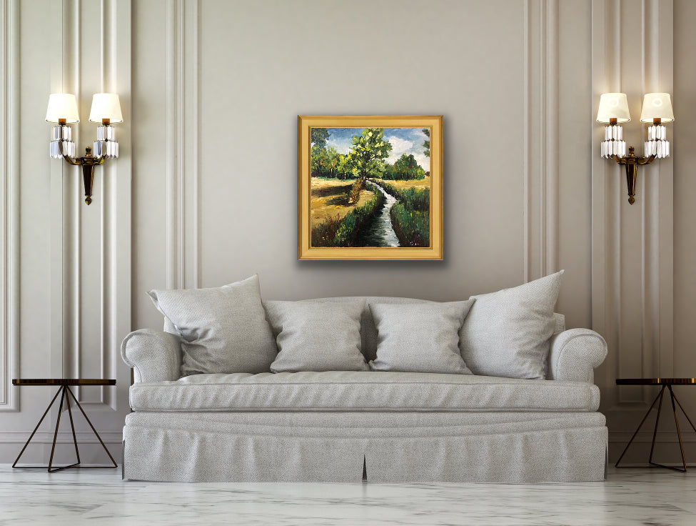 A Countryside View near the Old New Inn Cotswolds -Original Contemporary Impressionism Oil Landscape Painting Framed