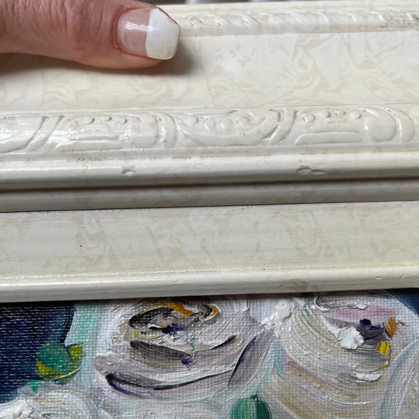 Roses blanches-Peinture à l’huile de roses blanches abstraites modernes originales encadrées